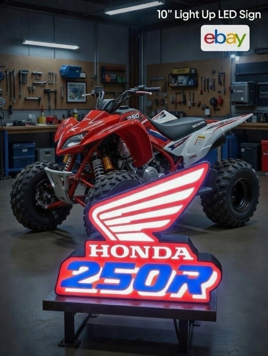 Retro TRX ATC 250R Honda LED Light Up Sign Vintage Motocross ATV Three Wheeler