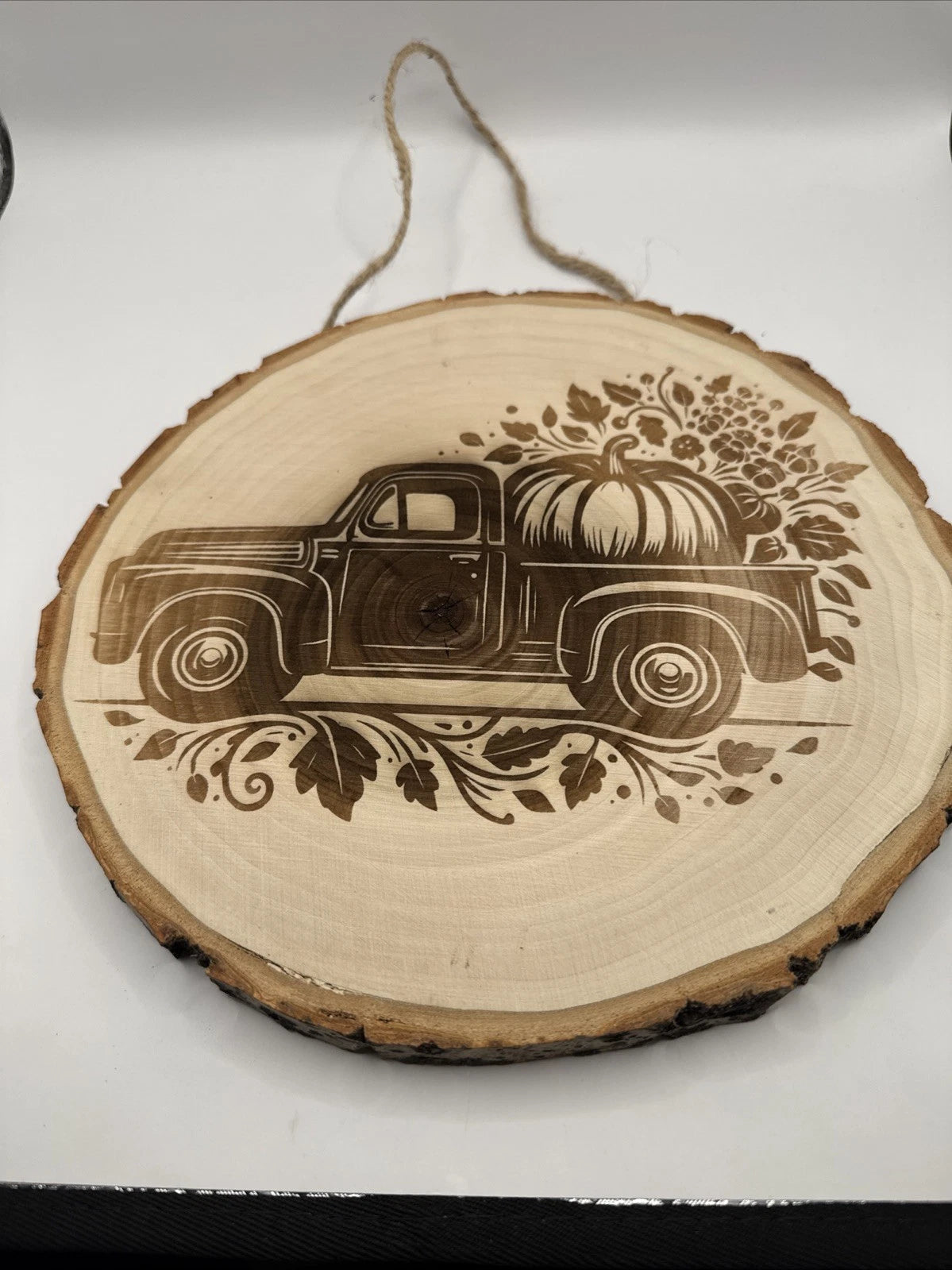 Old Truck Pumpkin Fall Halloween Rustic Live Edge Wood Wall Sign Decor