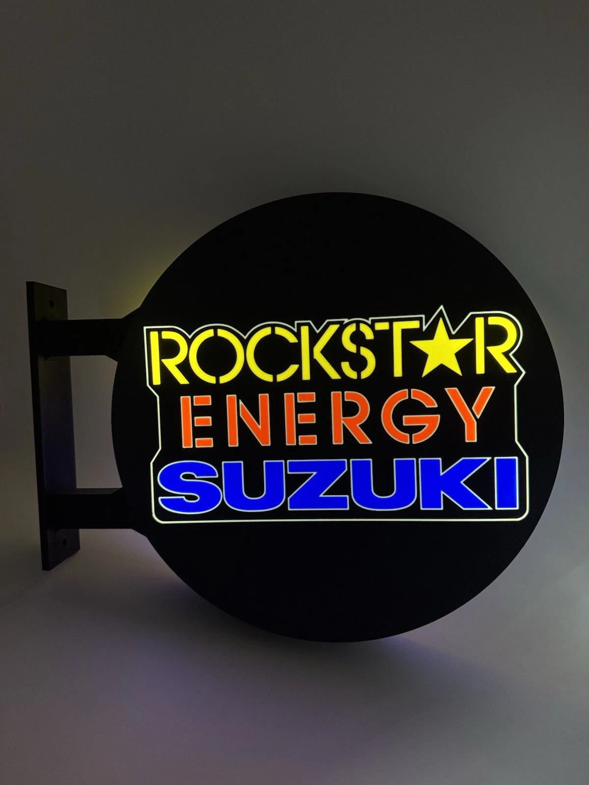 Rockstar Energy Suzuki Pub Style Dual Side Light Up LED Sign Bar Man Cave Wall