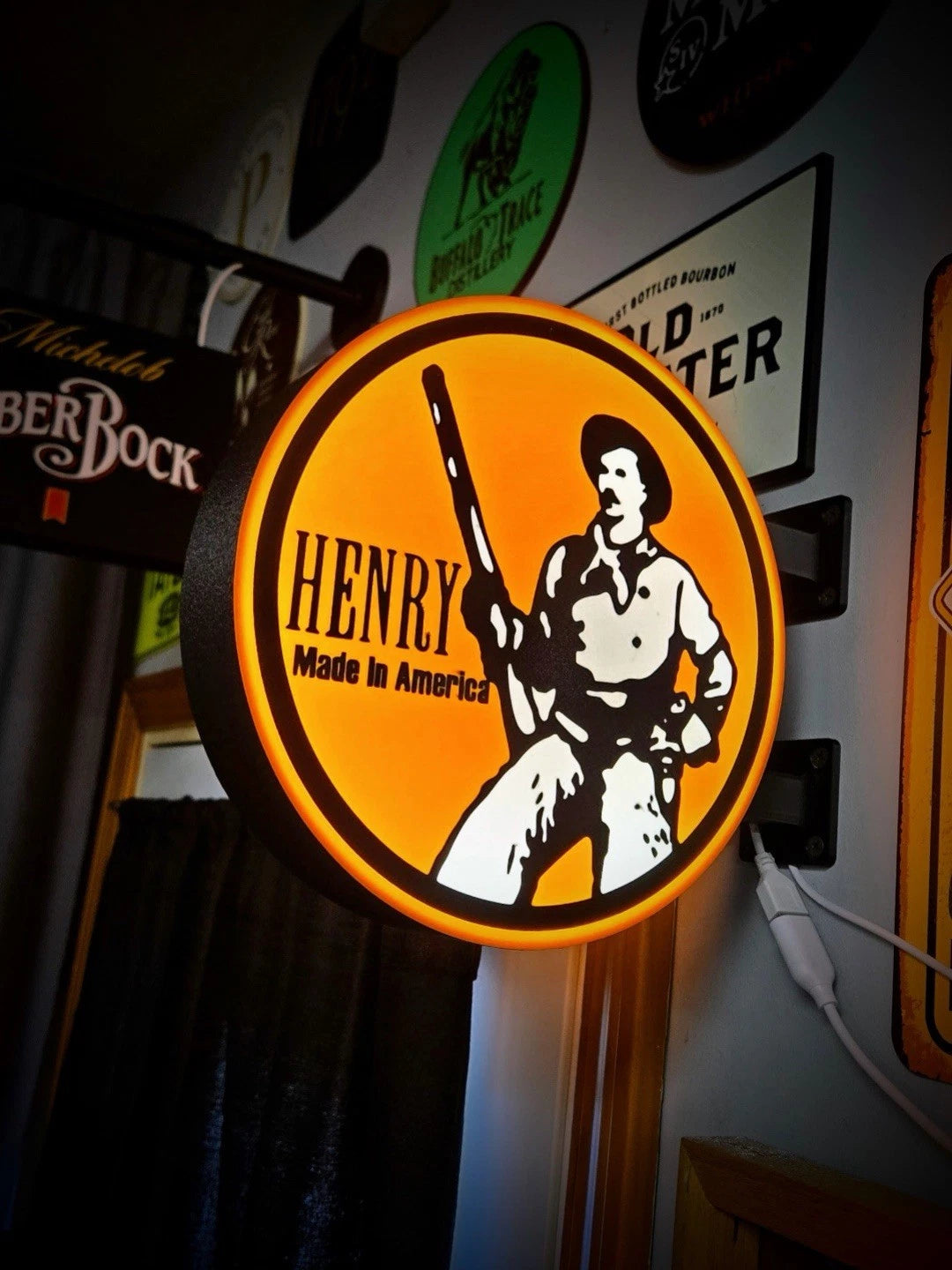 Henry Firearms -  13”  Pub Style Dual Side Light Up LED Sign Pub Bar Mancave