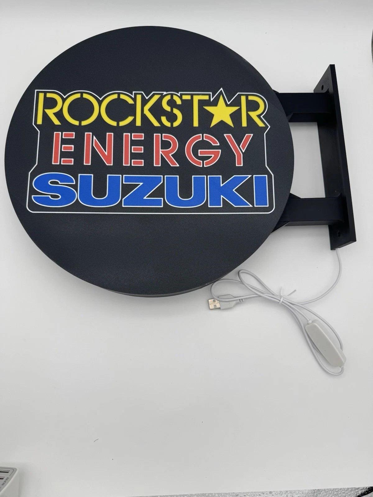 Rockstar Energy Suzuki Pub Style Dual Side Light Up LED Sign Bar Man Cave Wall