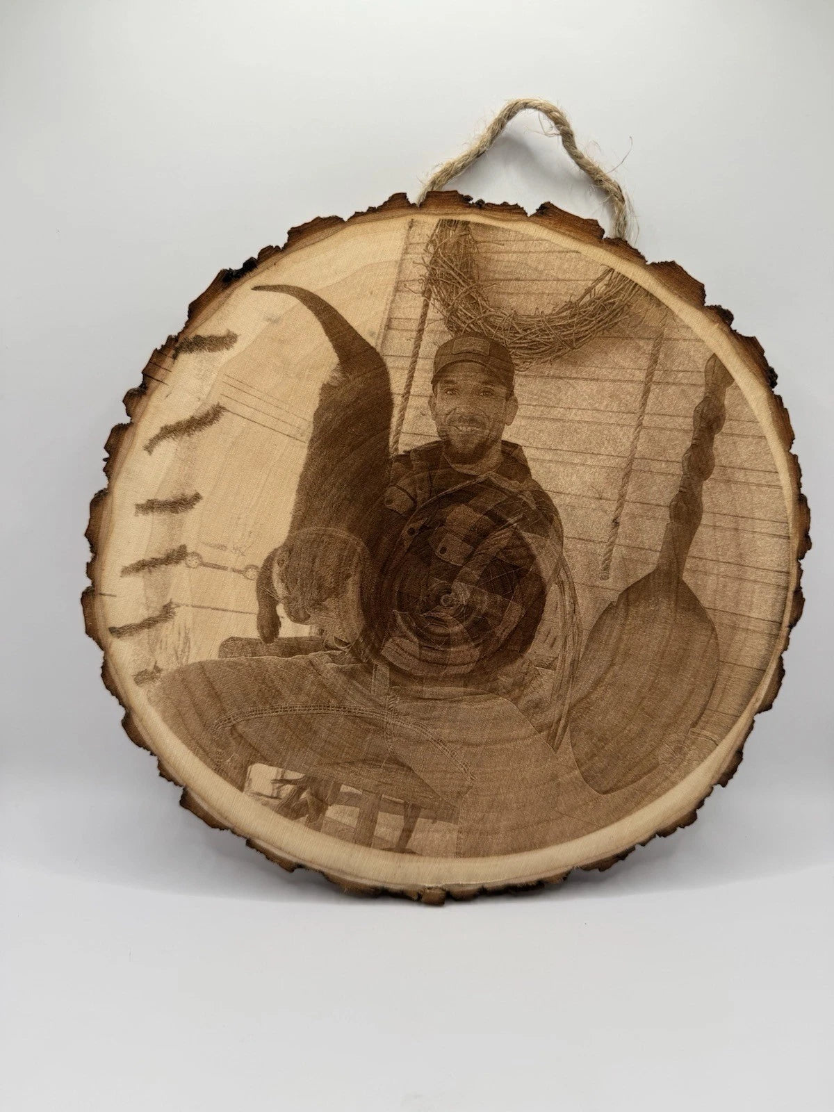 Custom Laser Engraved Portrait On Wood Slice | 10x10" Wood Plaque