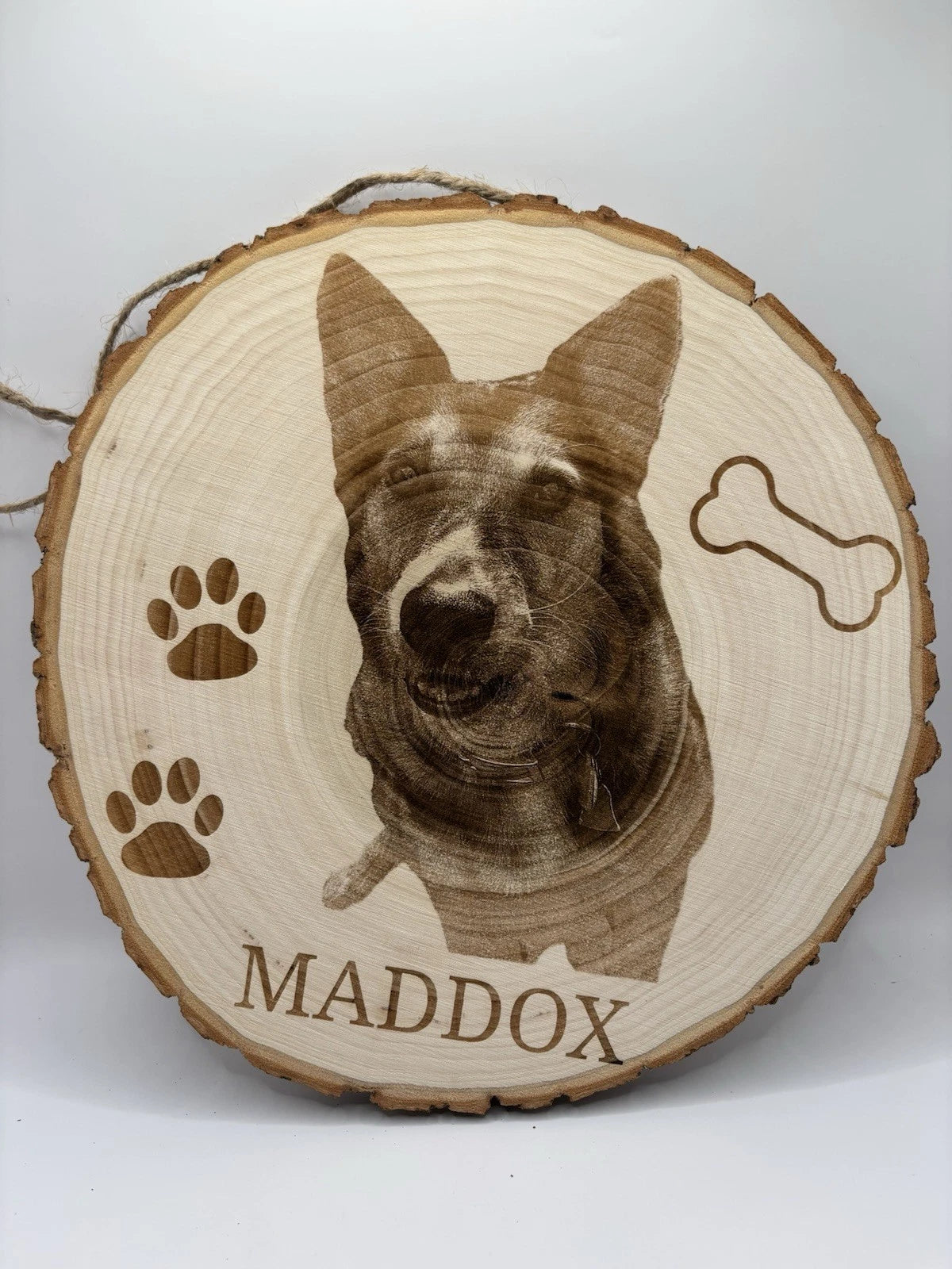 Custom Pet Portrait Wood Slice Sign | Rustic Pet Memorial Gift | 10x10" Size