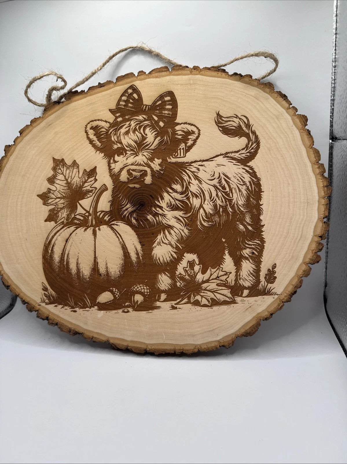 Cute Highland Cow Calf  Rustic Live Edge Wood Wall Sign Fall  Decor