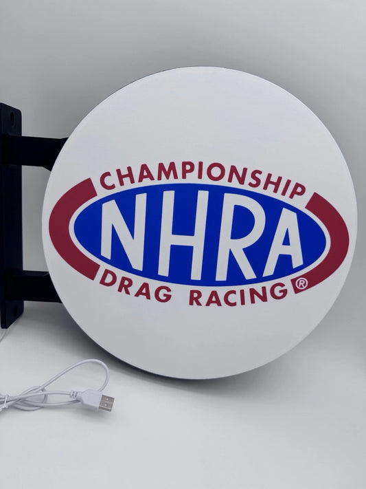 NHRA Drag Racing Pub Style Dual Side Light Up LED Sign Bar Man Cave Wall Decor