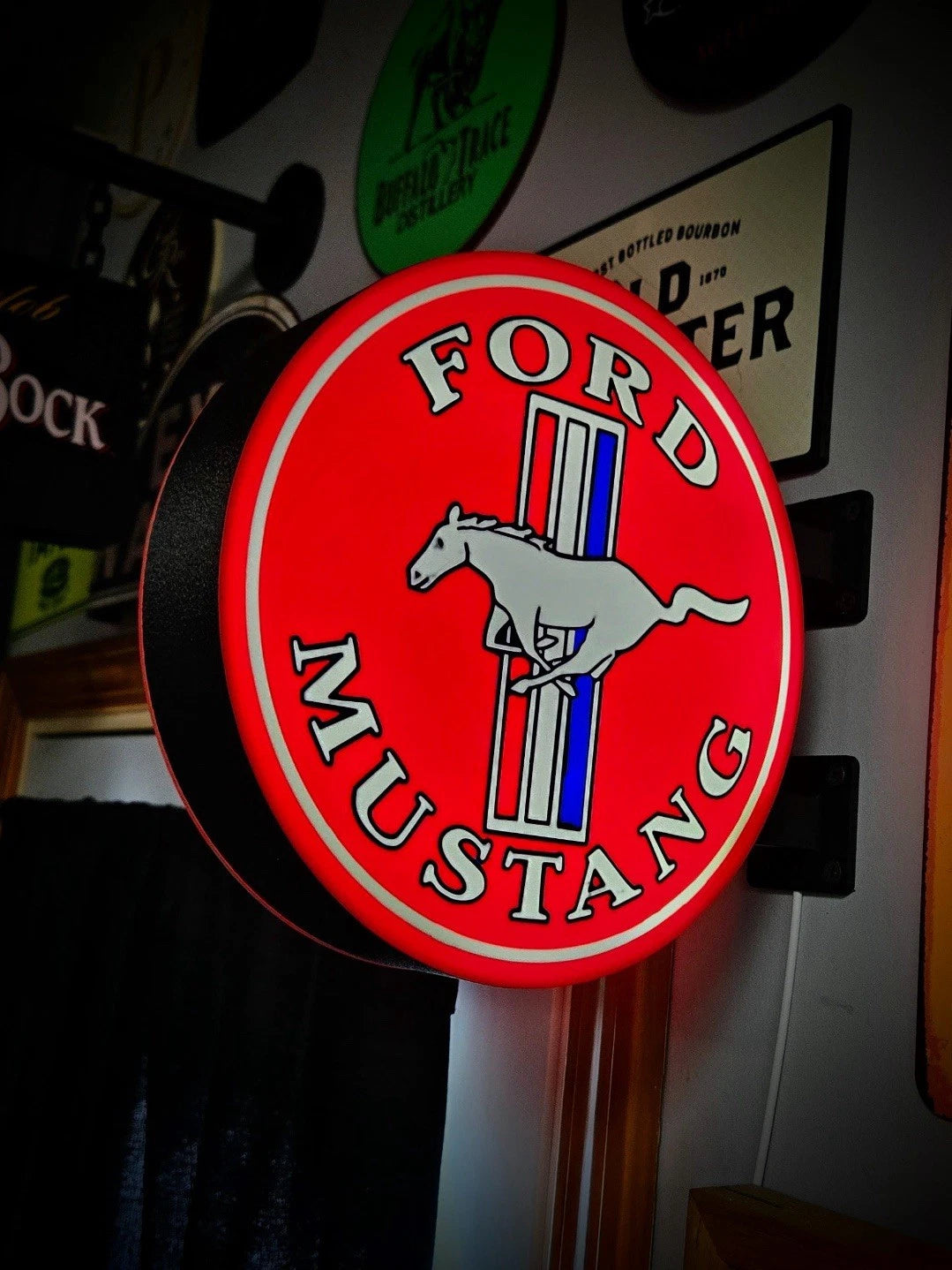 Ford Mustang  13”  Pub Style Dual Side Light Up LED Sign Garage Mancave Pub