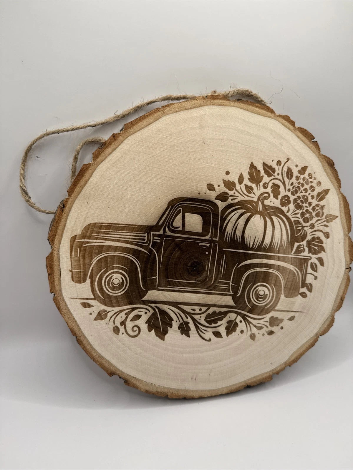 Old Truck Pumpkin Fall Halloween Rustic Live Edge Wood Wall Sign Decor