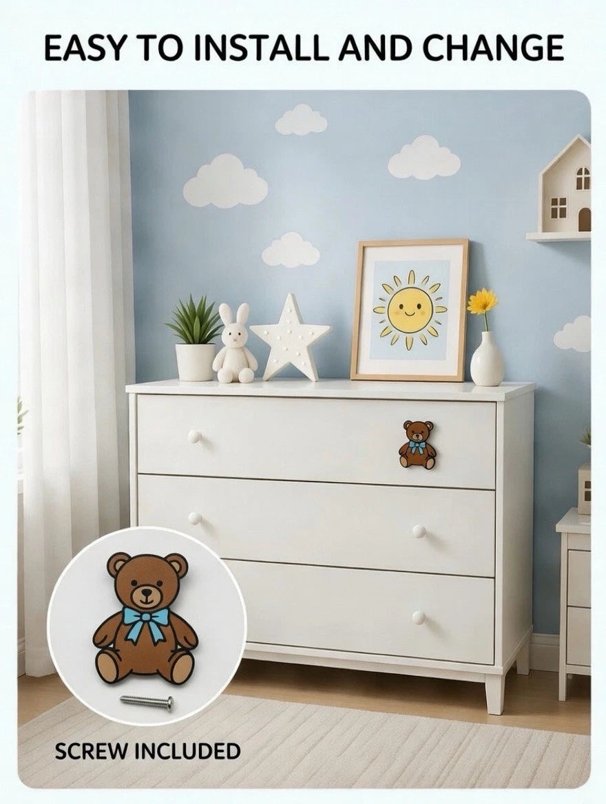 Kids Blue Teddy Bear Drawer Pull Dresser Cabinet Knob Play Room Nursery Bedroom