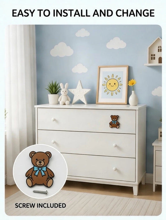 Kids Blue Teddy Bear Drawer Pull Dresser Cabinet Knob Play Room Nursery Bedroom