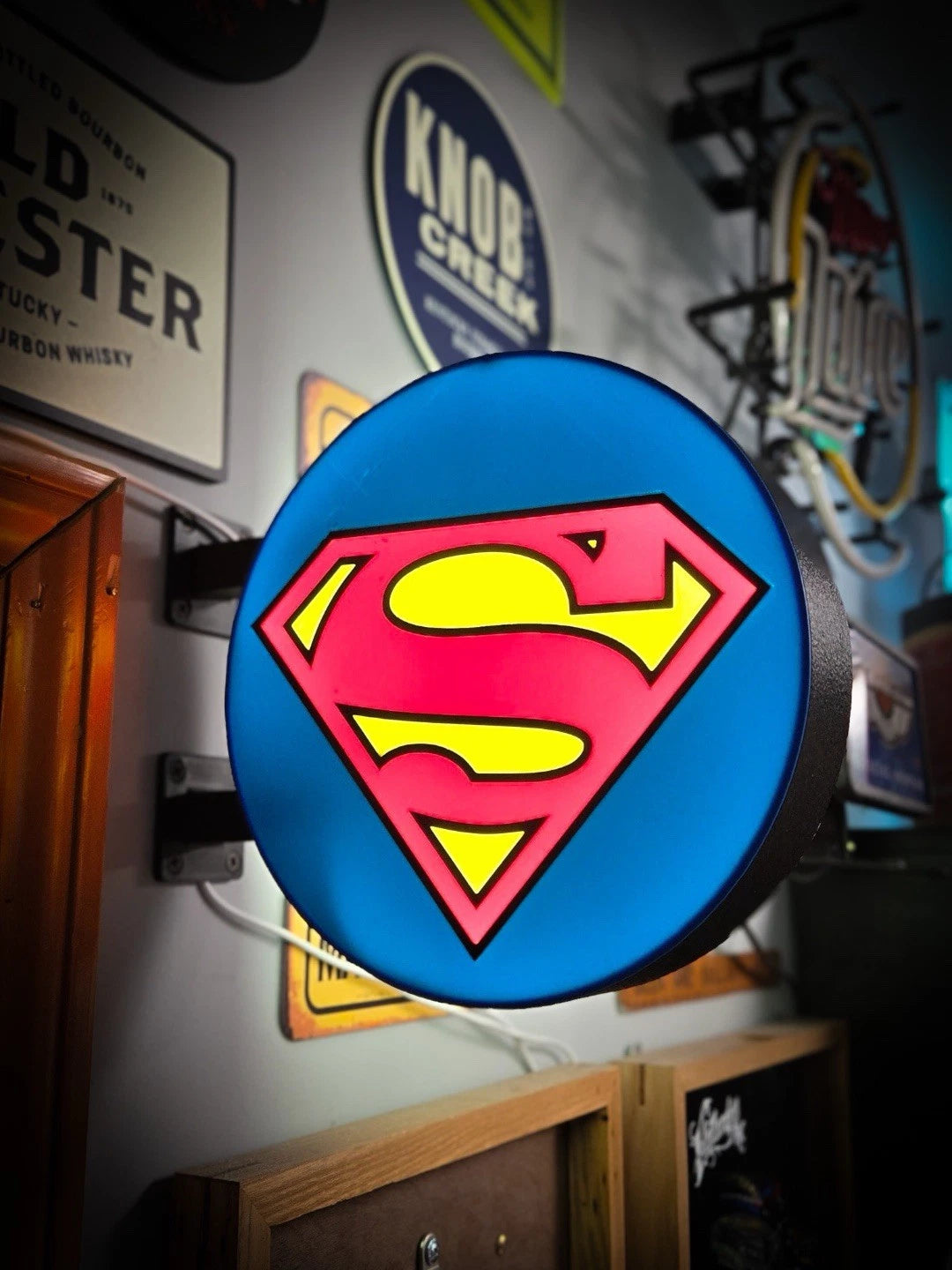 Superman - 13”  Pub Style Dual Side Light Up LED Sign Pub Bar Mancave DC Comics
