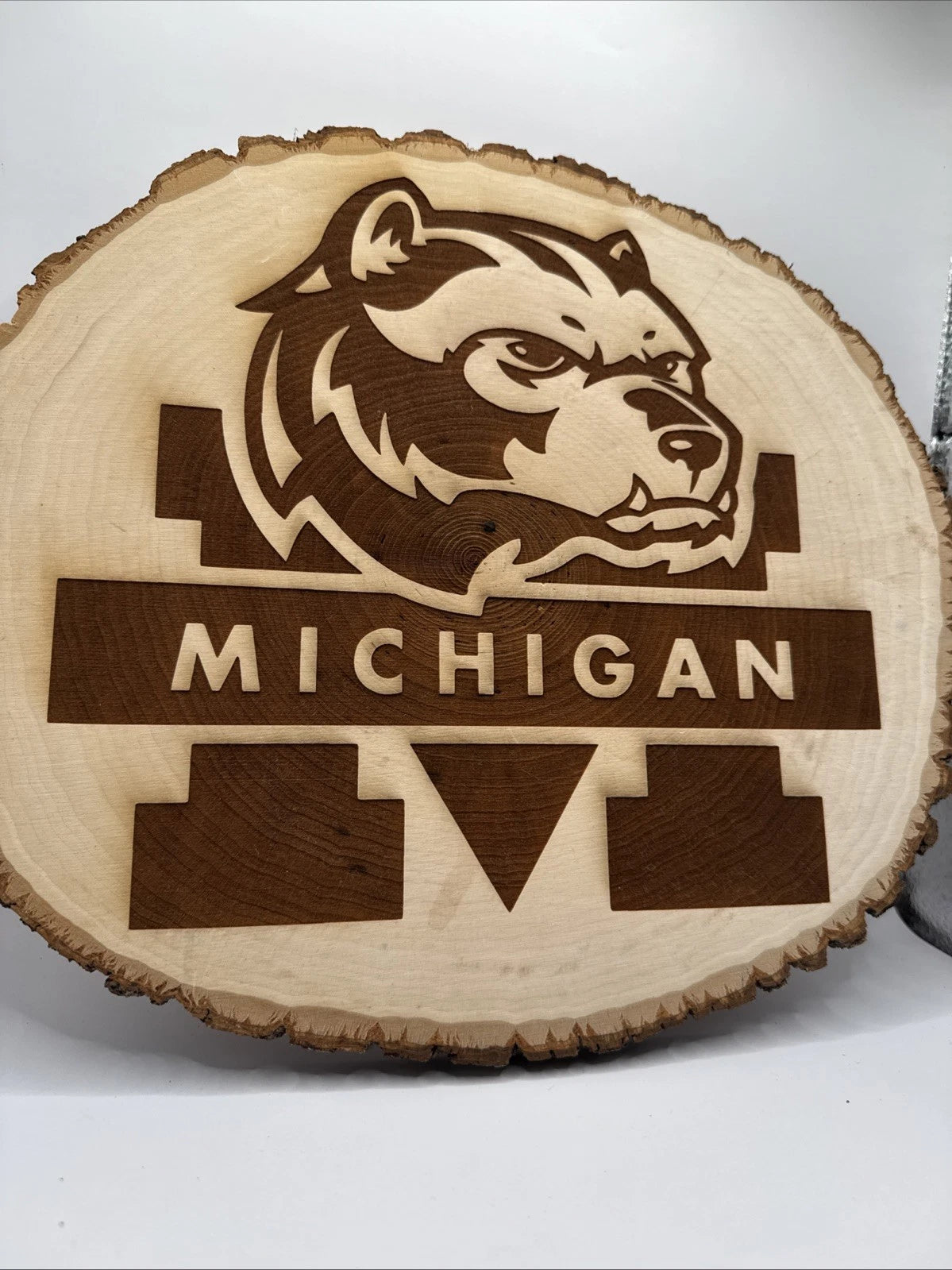 University Michigan Wolverines Rustic Live Edge Wood Wall Sign Mancave Garage