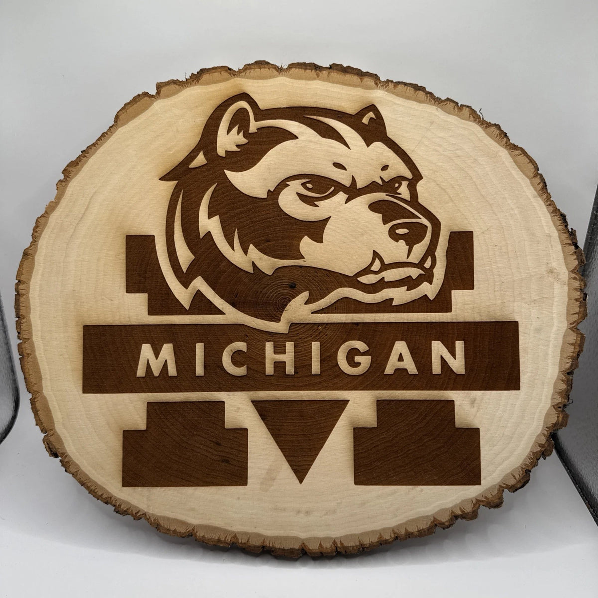 University Michigan Wolverines Rustic Live Edge Wood Wall Sign Mancave Garage