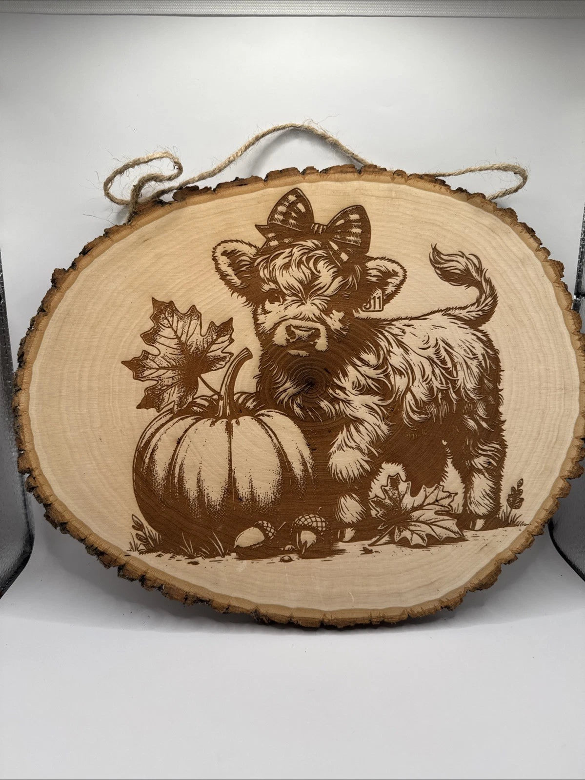 Cute Highland Cow Calf  Rustic Live Edge Wood Wall Sign Fall  Decor