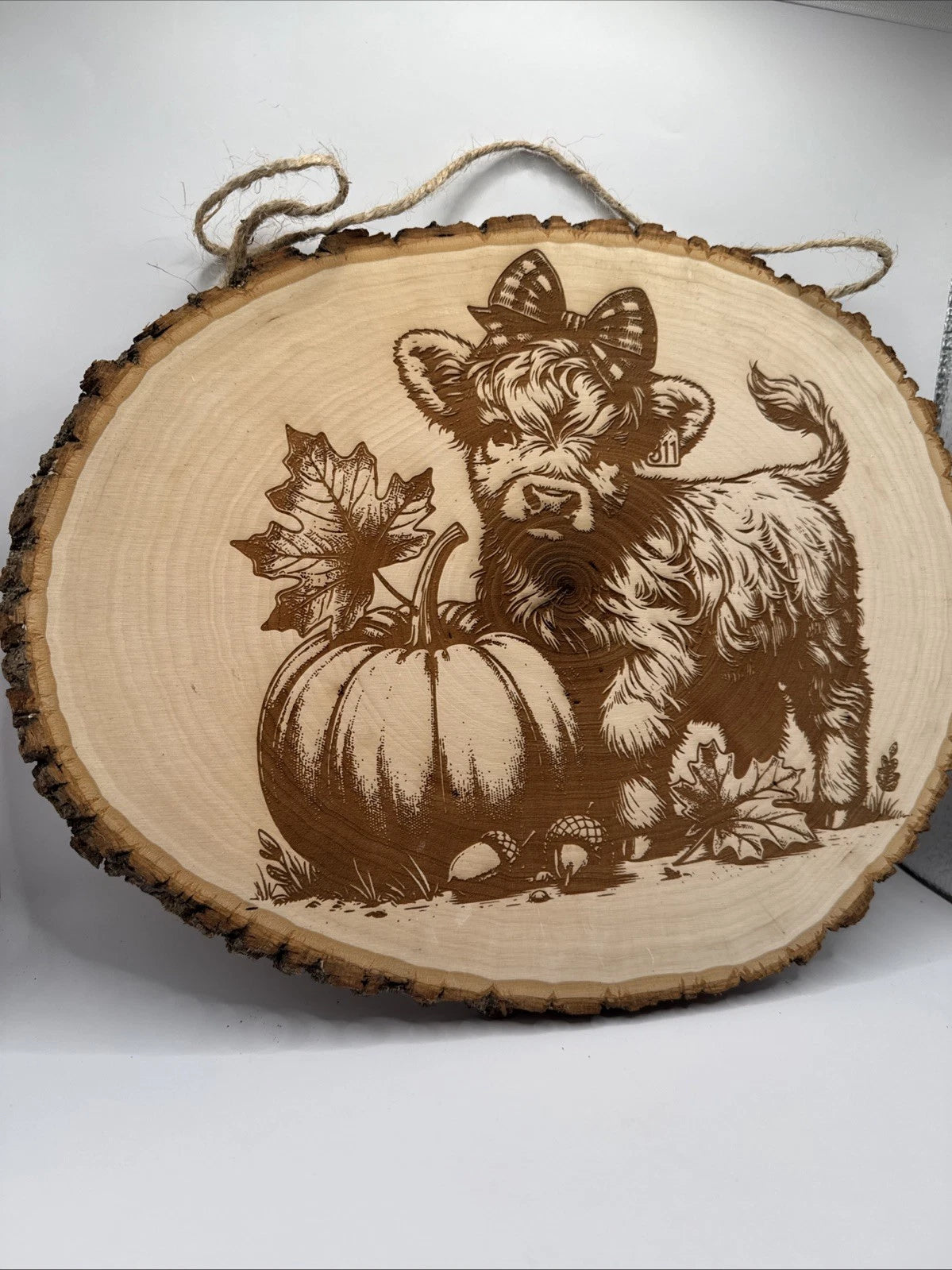 Cute Highland Cow Calf  Rustic Live Edge Wood Wall Sign Fall  Decor