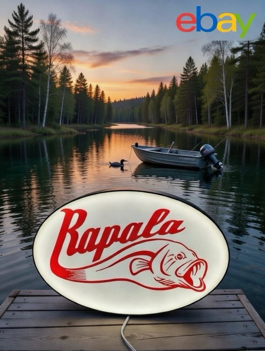 Rapala Fishing Light Up LED Neon Sign Bass Fish Vintage Crappie Walleye Reel Rod