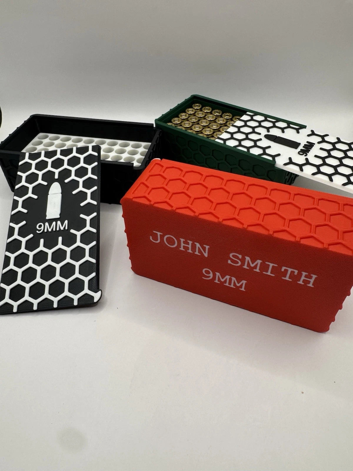 Custom 9mm Ammo Box Storage Case 50 Round with Custom Name Or Message On Back