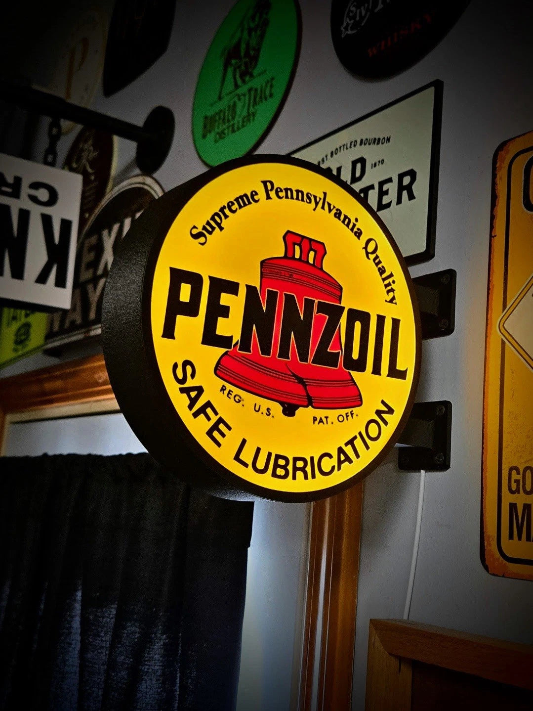 Pennzoil 13”  Pub Style Dual Side Light Up LED Sign Gas Station Pub Bar Mancave