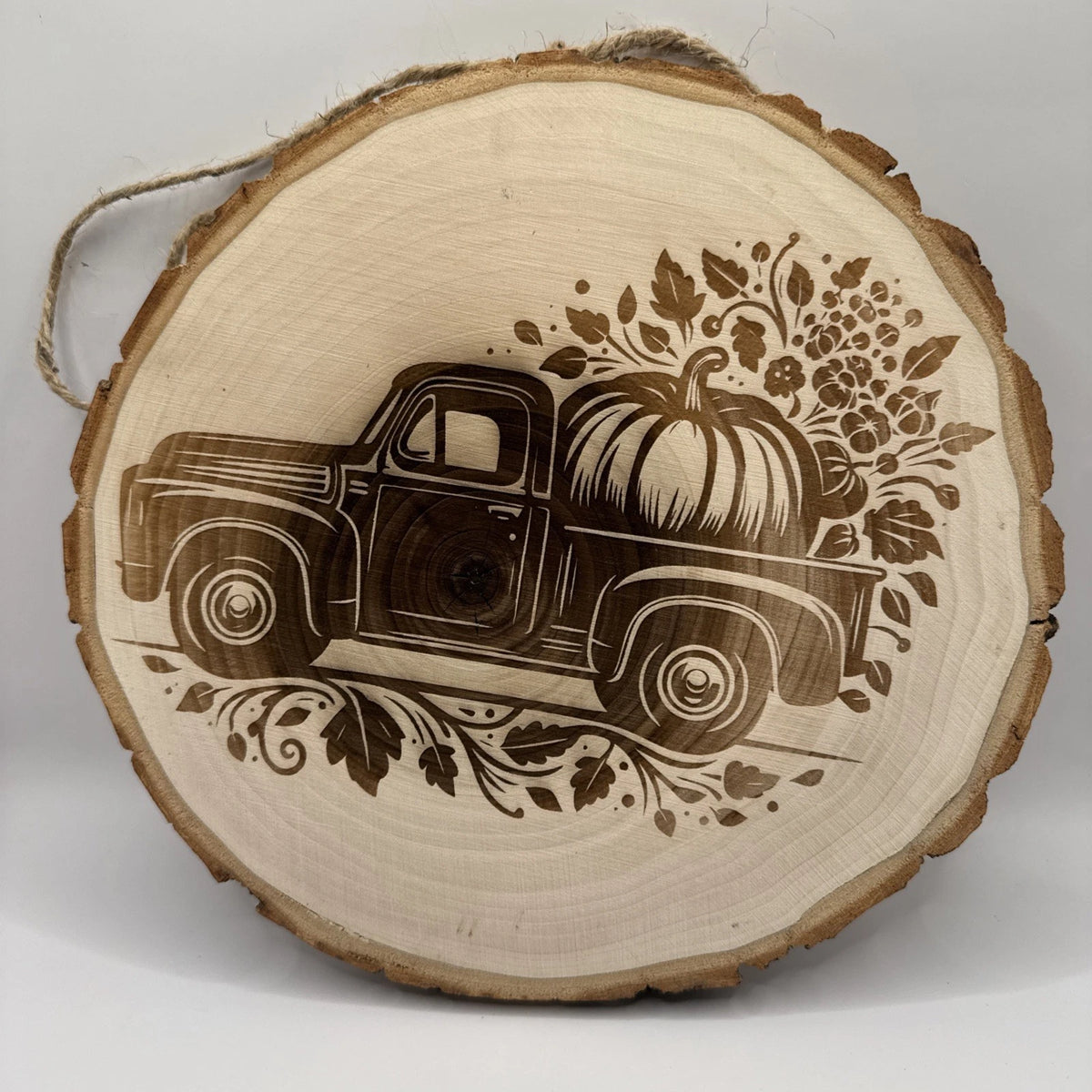 Old Truck Pumpkin Fall Halloween Rustic Live Edge Wood Wall Sign Decor