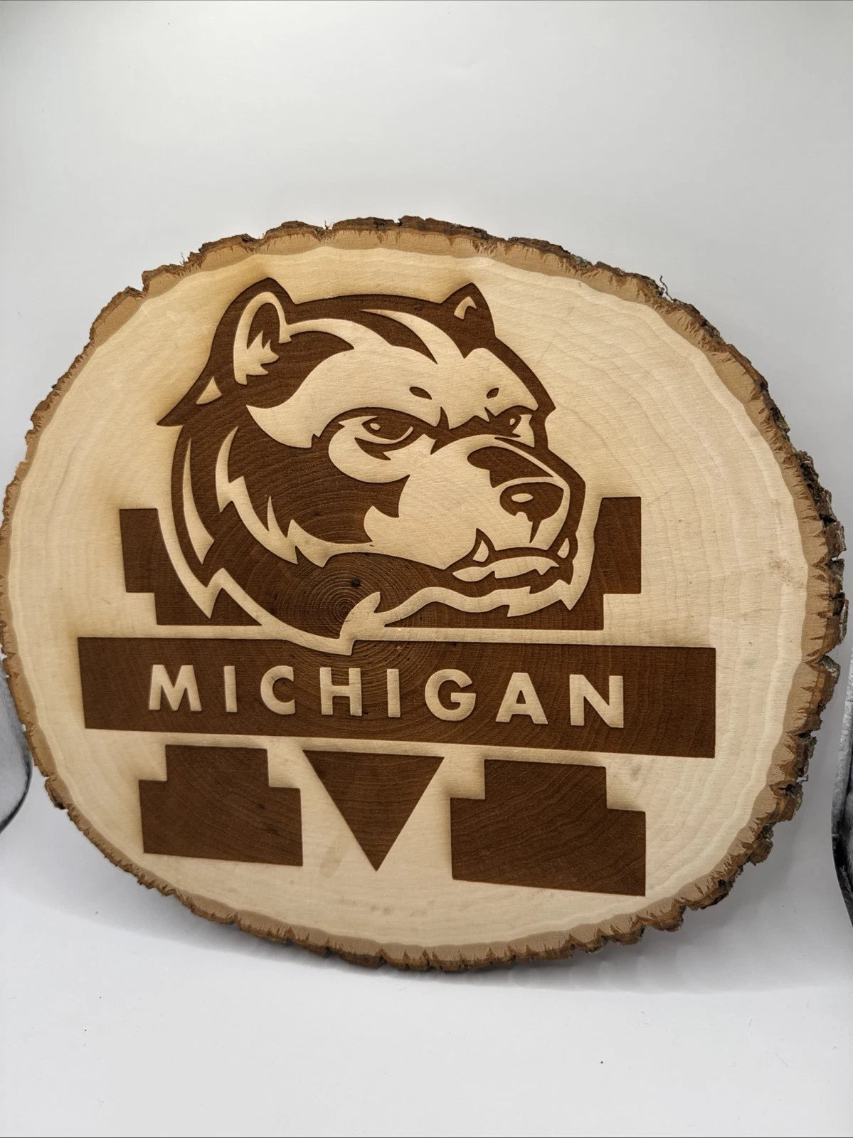 University Michigan Wolverines Rustic Live Edge Wood Wall Sign Mancave Garage