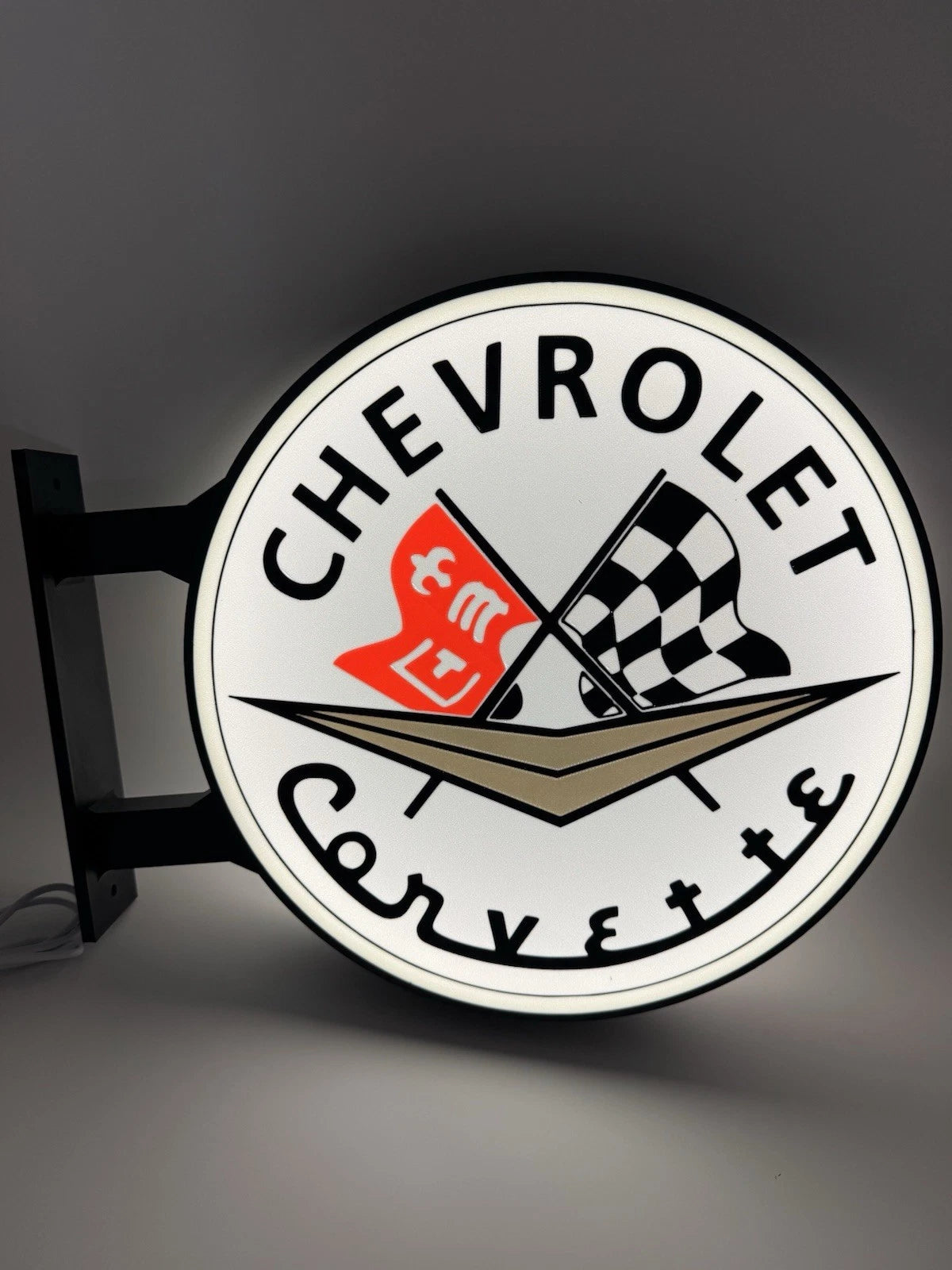 Chevrolet Corvette 13”  Pub Style Dual Side Light Up LED Sign Mancave Garage Pub