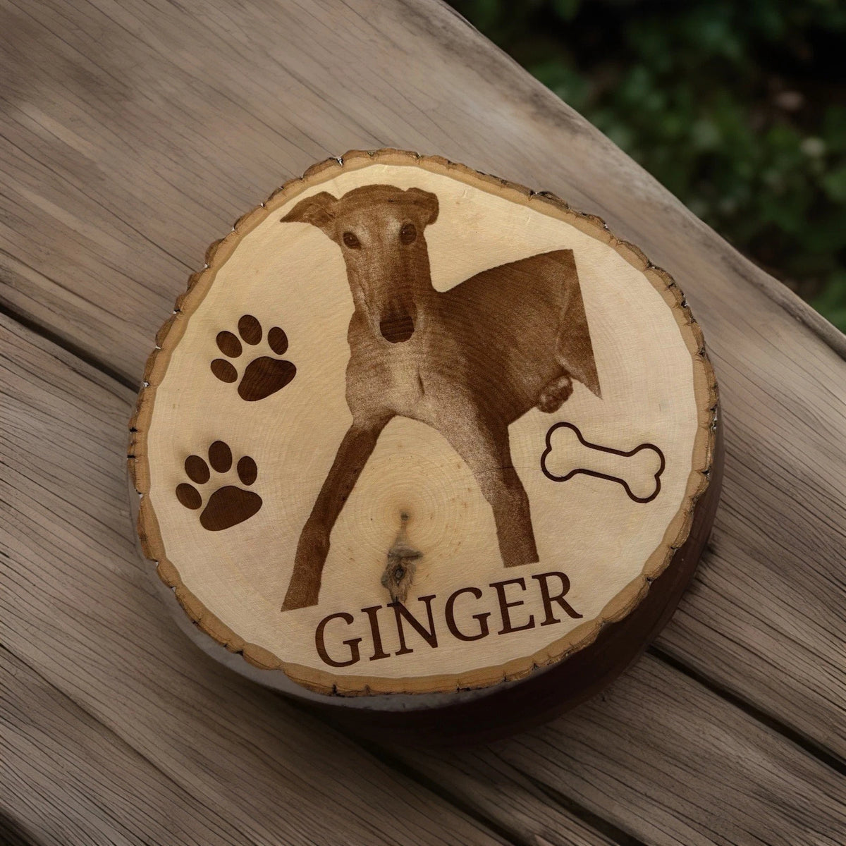 Custom Pet Portrait Wood Slice Sign | Rustic Pet Memorial Gift | 10x10" Size