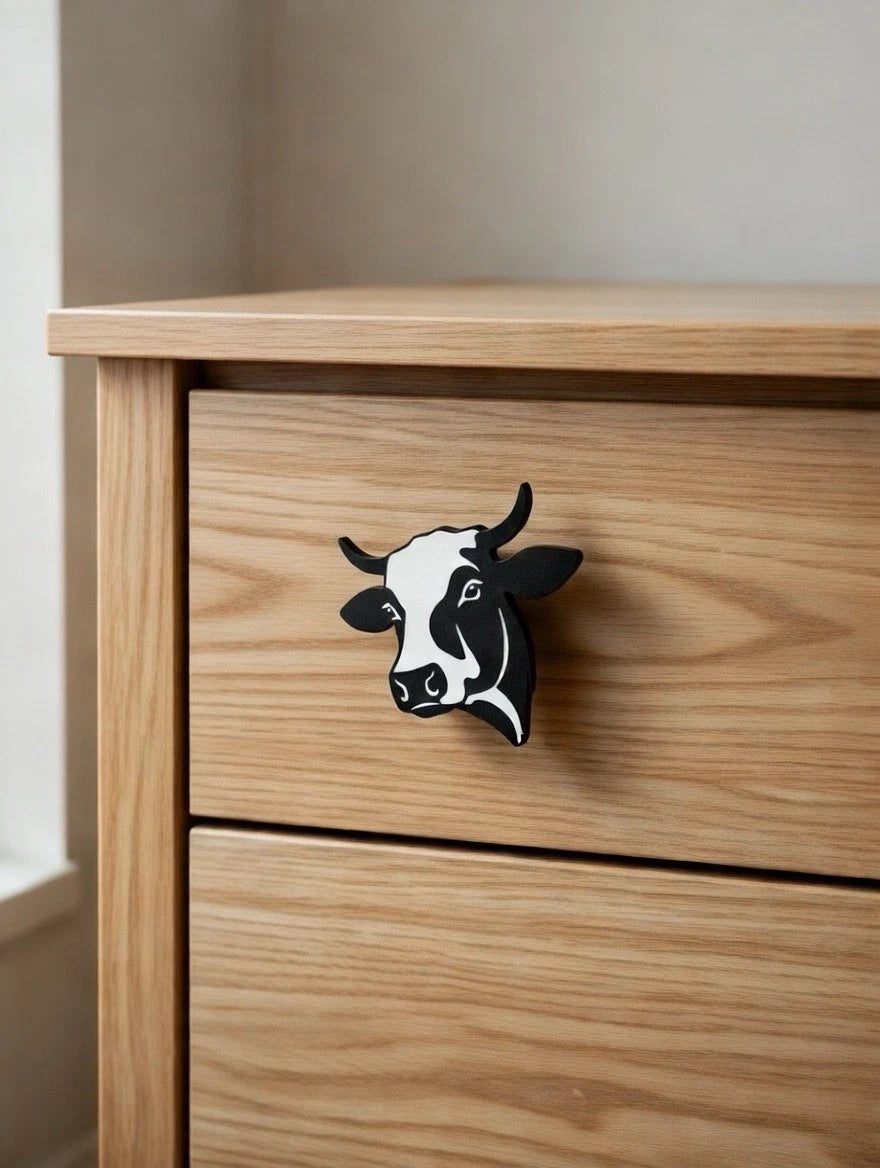 Cow Head Decorative Drawer Pull Dresser Cabinet Knob Handle - Set Of 4 Pieces