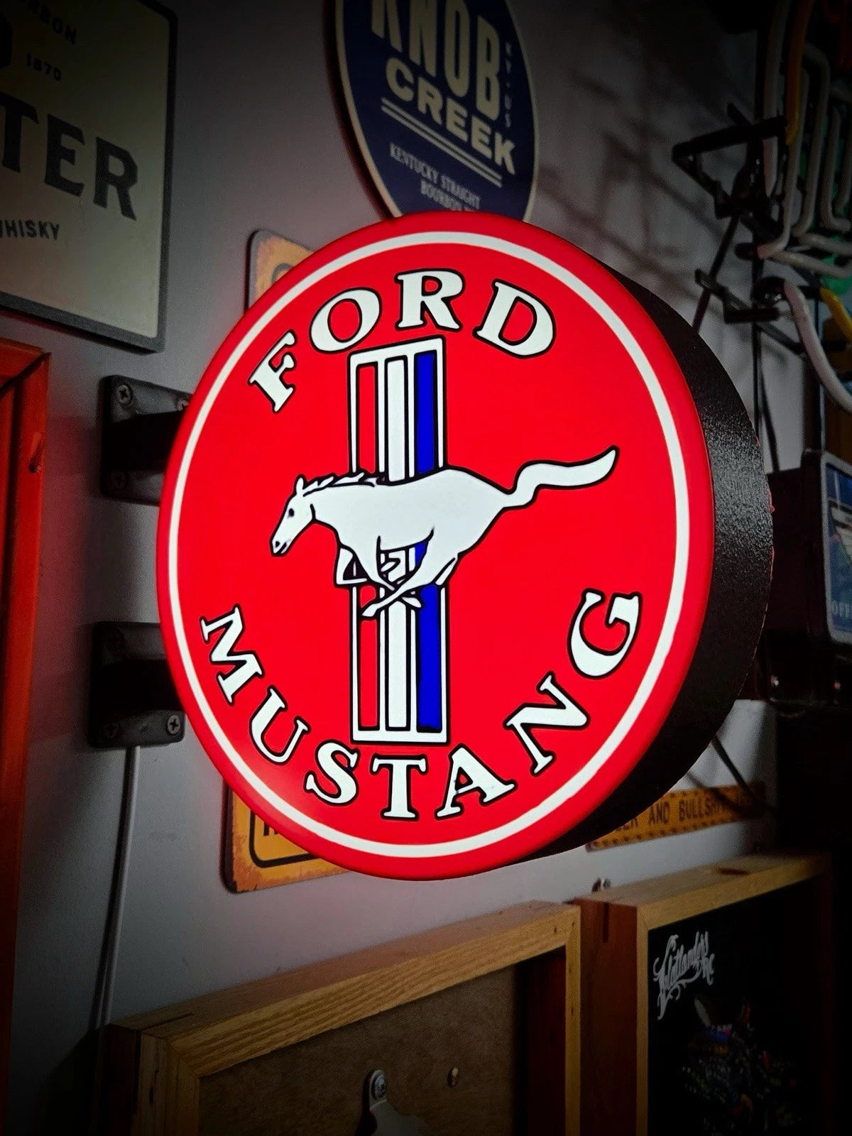 Ford Mustang  13”  Pub Style Dual Side Light Up LED Sign Garage Mancave Pub