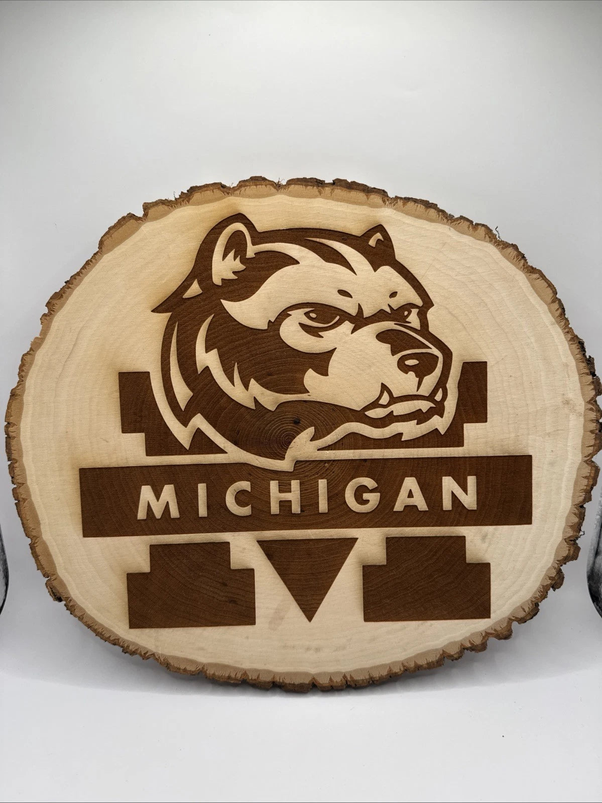 University Michigan Wolverines Rustic Live Edge Wood Wall Sign Mancave Garage