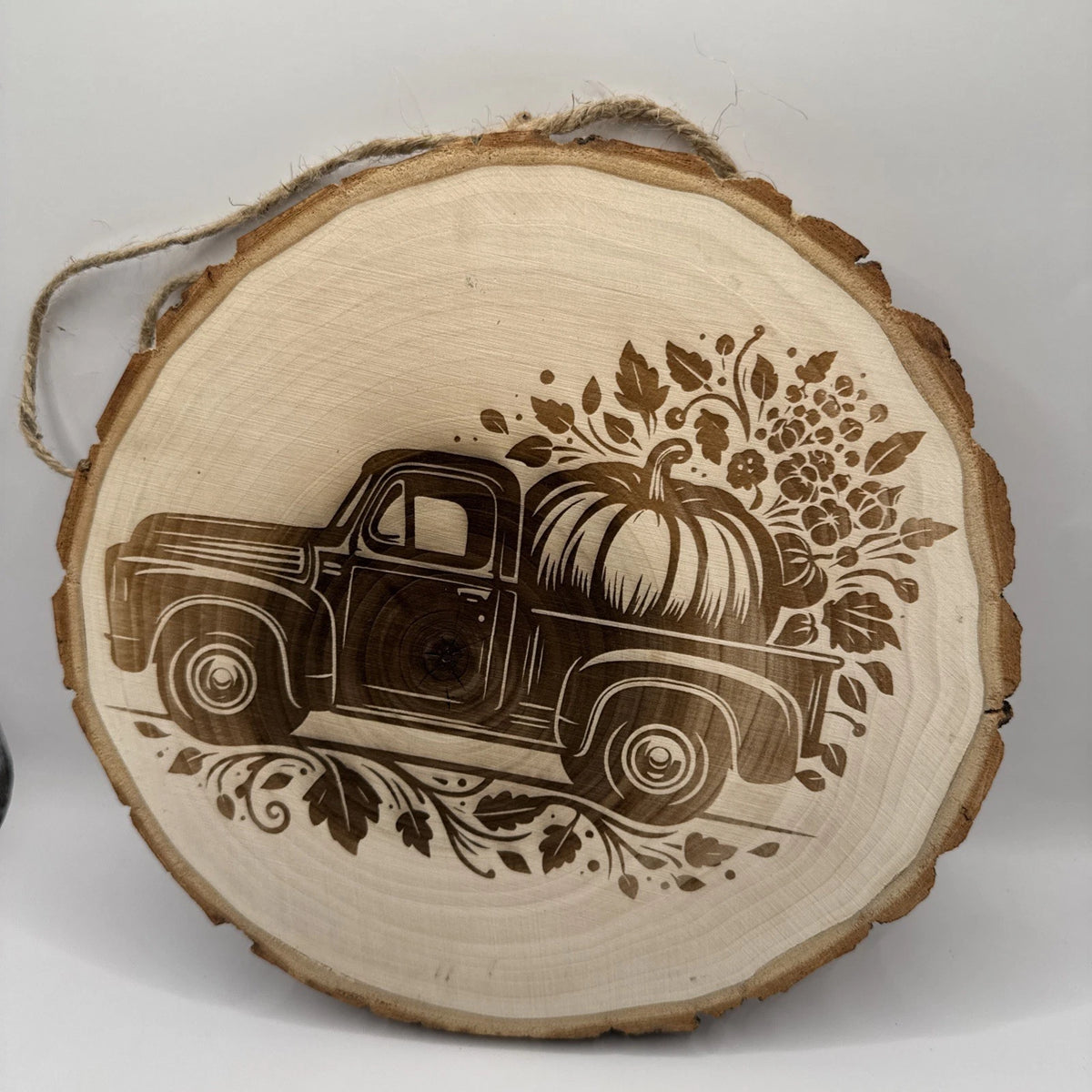 Old Truck Pumpkin Fall Halloween Rustic Live Edge Wood Wall Sign Decor