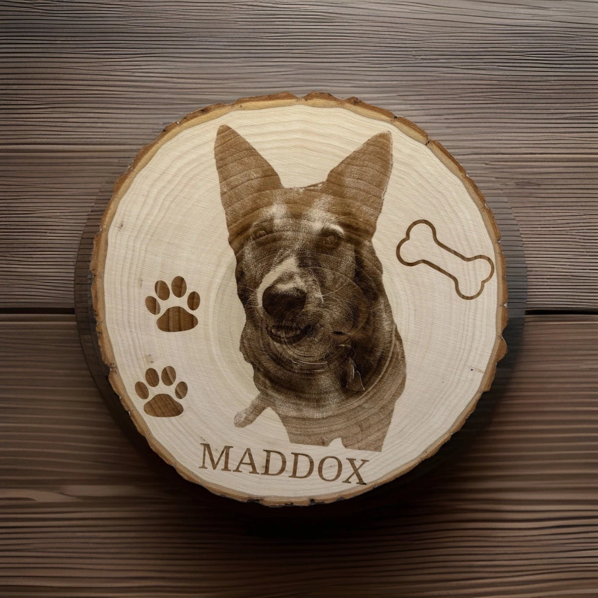 Custom Pet Portrait Wood Slice Sign | Rustic Pet Memorial Gift | 10x10" Size