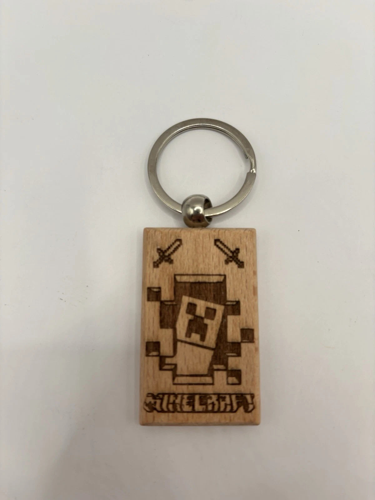 Laser Engraved Wooden Minecraft Keychain – Pixel Creeper Design Gamer Gift