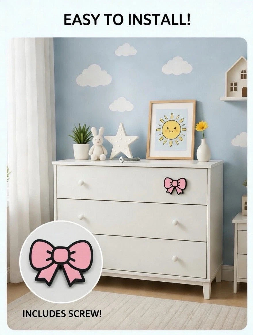 Kids Girl Bow Decorative Drawer Pull Dresser Cabinet Knob Play Room Nursery Bed