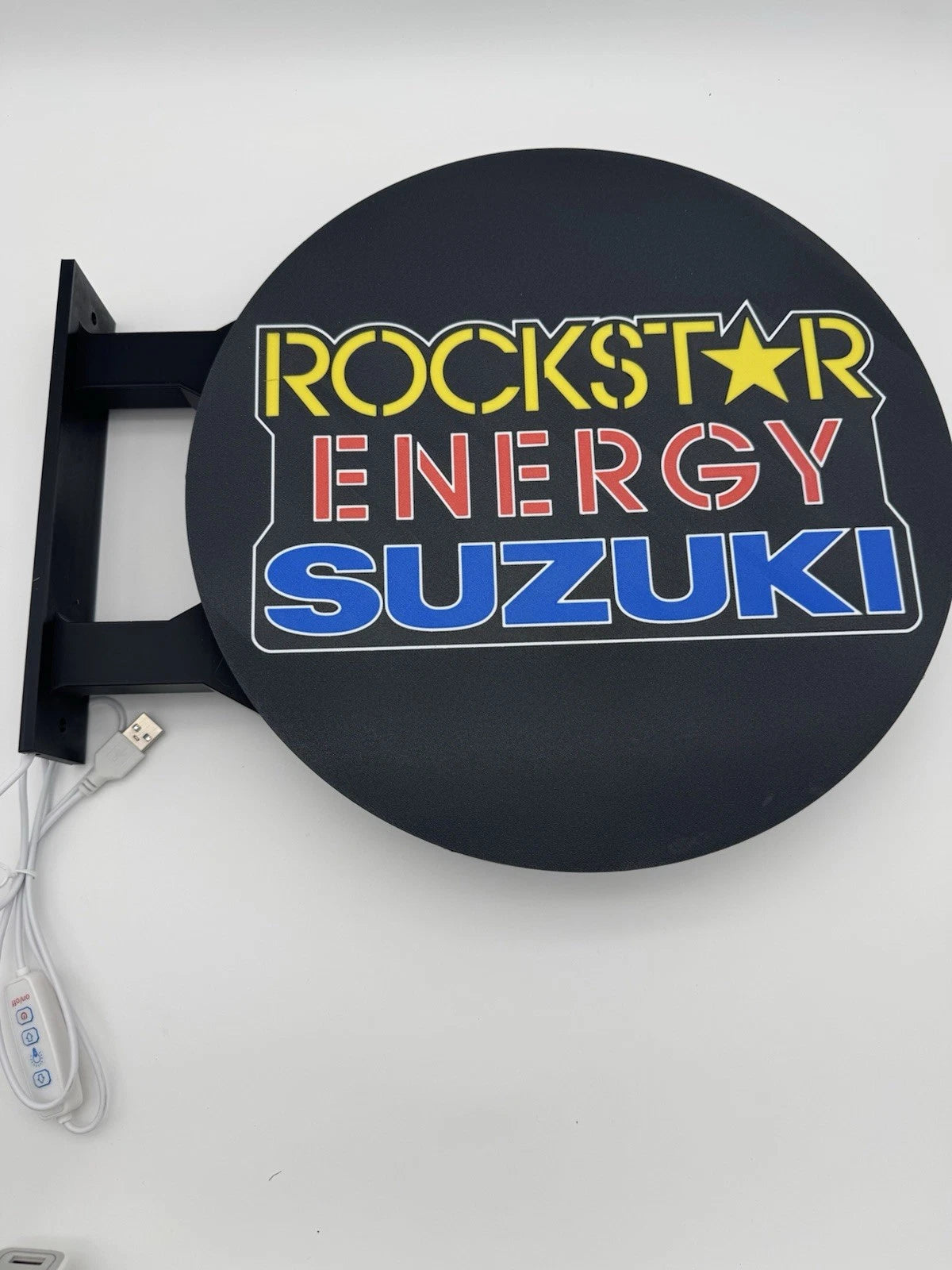 Rockstar Energy Suzuki Pub Style Dual Side Light Up LED Sign Bar Man Cave Wall