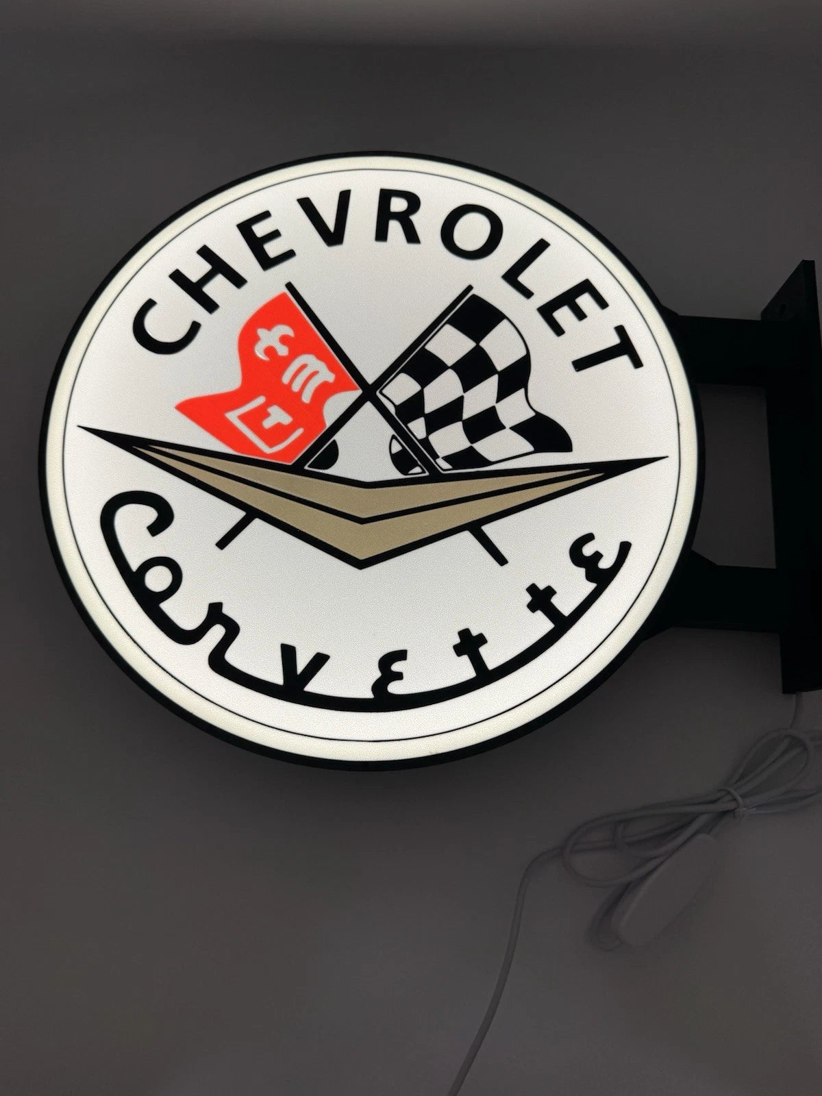 Chevrolet Corvette 13”  Pub Style Dual Side Light Up LED Sign Mancave Garage Pub