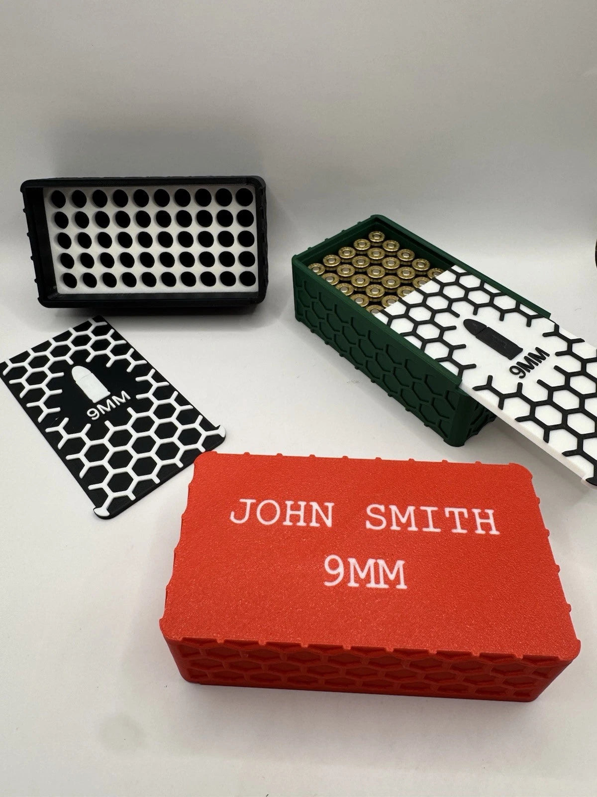 Custom 9mm Ammo Box Storage Case 50 Round with Custom Name Or Message On Back