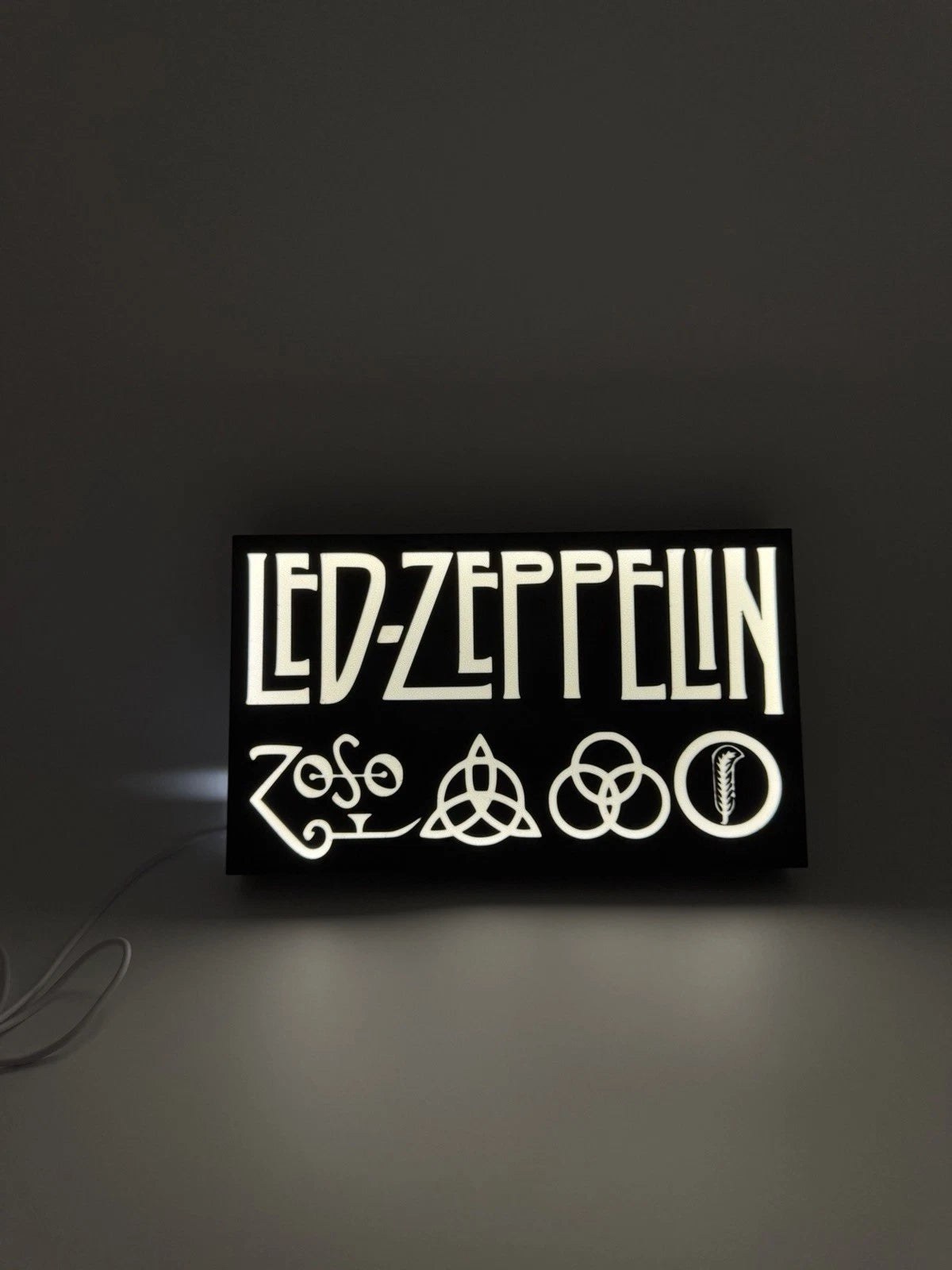Led Zeppelin -  Light Up LED Sign With USB Plug - Black- Classic Rock Decor Zoso