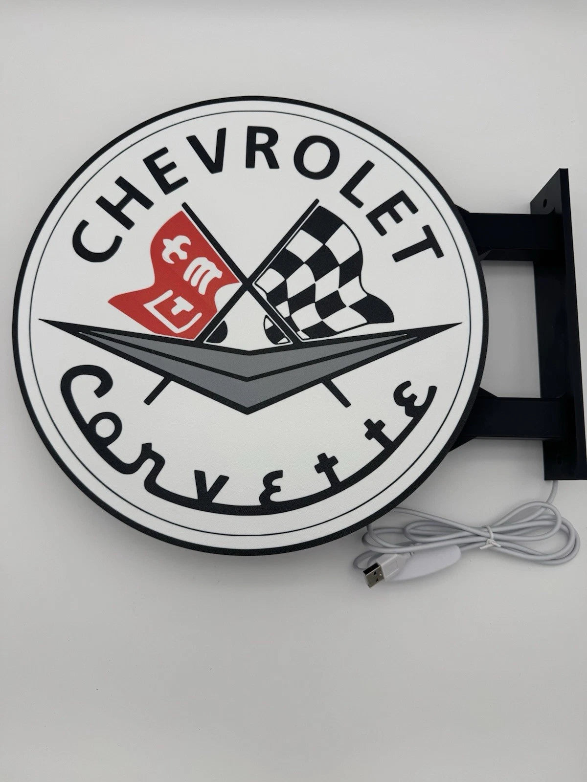 Chevrolet Corvette 13”  Pub Style Dual Side Light Up LED Sign Mancave Garage Pub