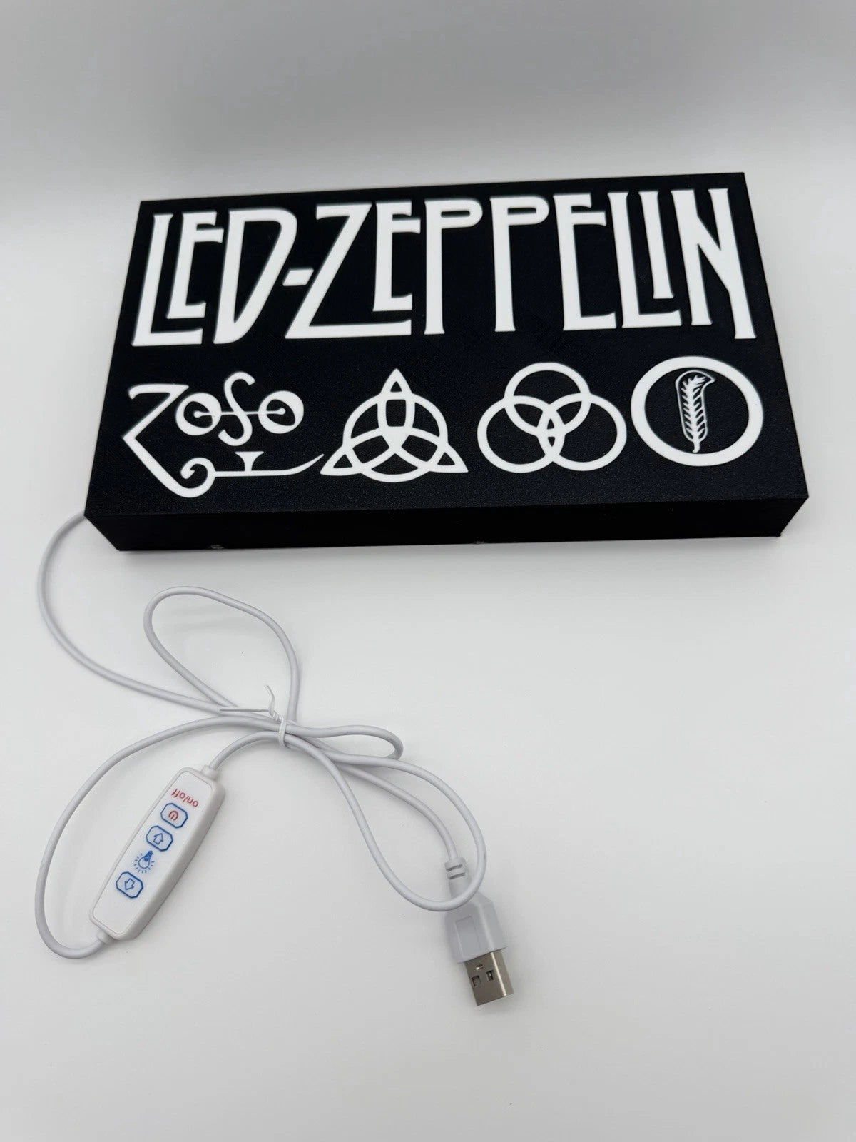 Led Zeppelin -  Light Up LED Sign With USB Plug - Black- Classic Rock Decor Zoso