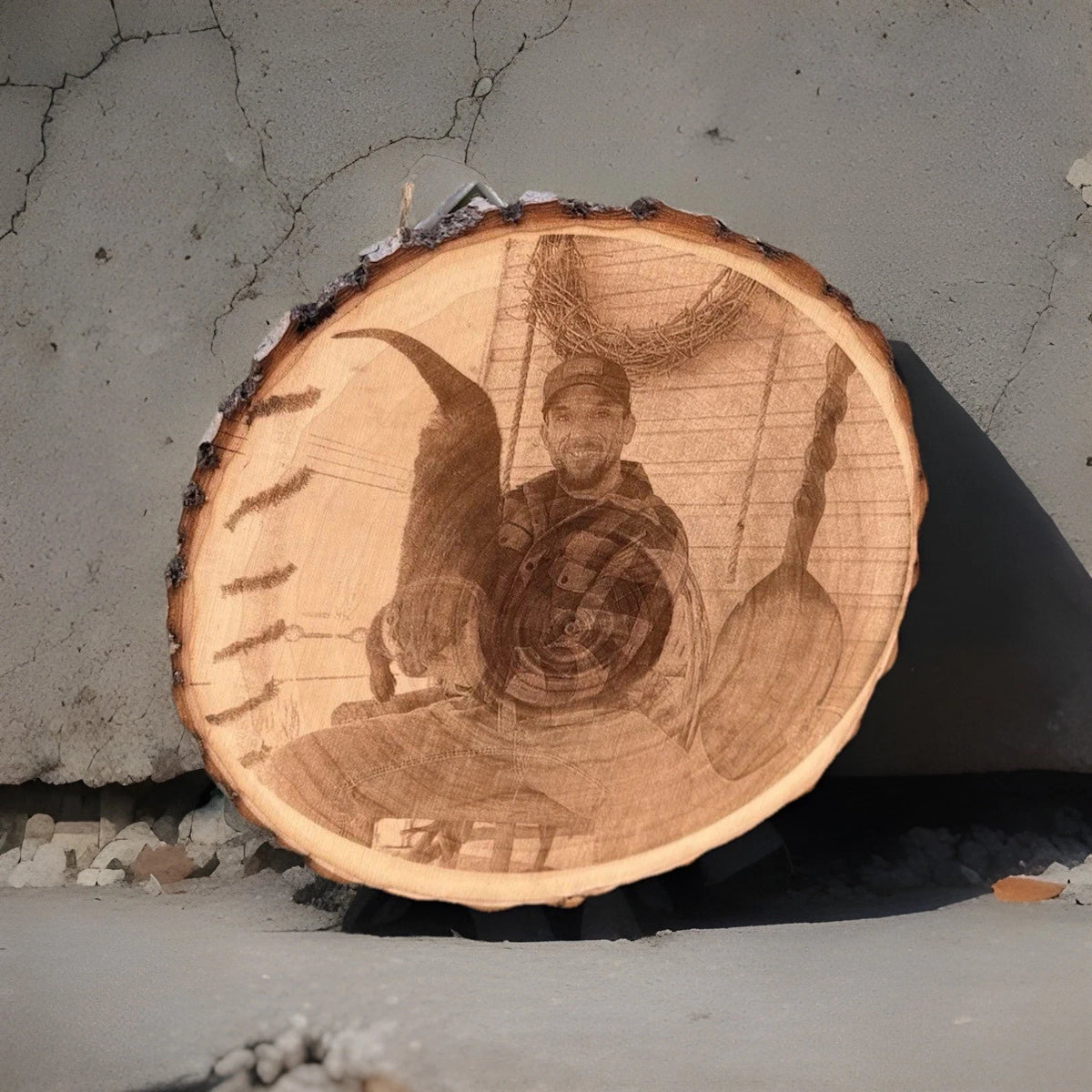 Custom Laser Engraved Portrait On Wood Slice | 10x10" Wood Plaque