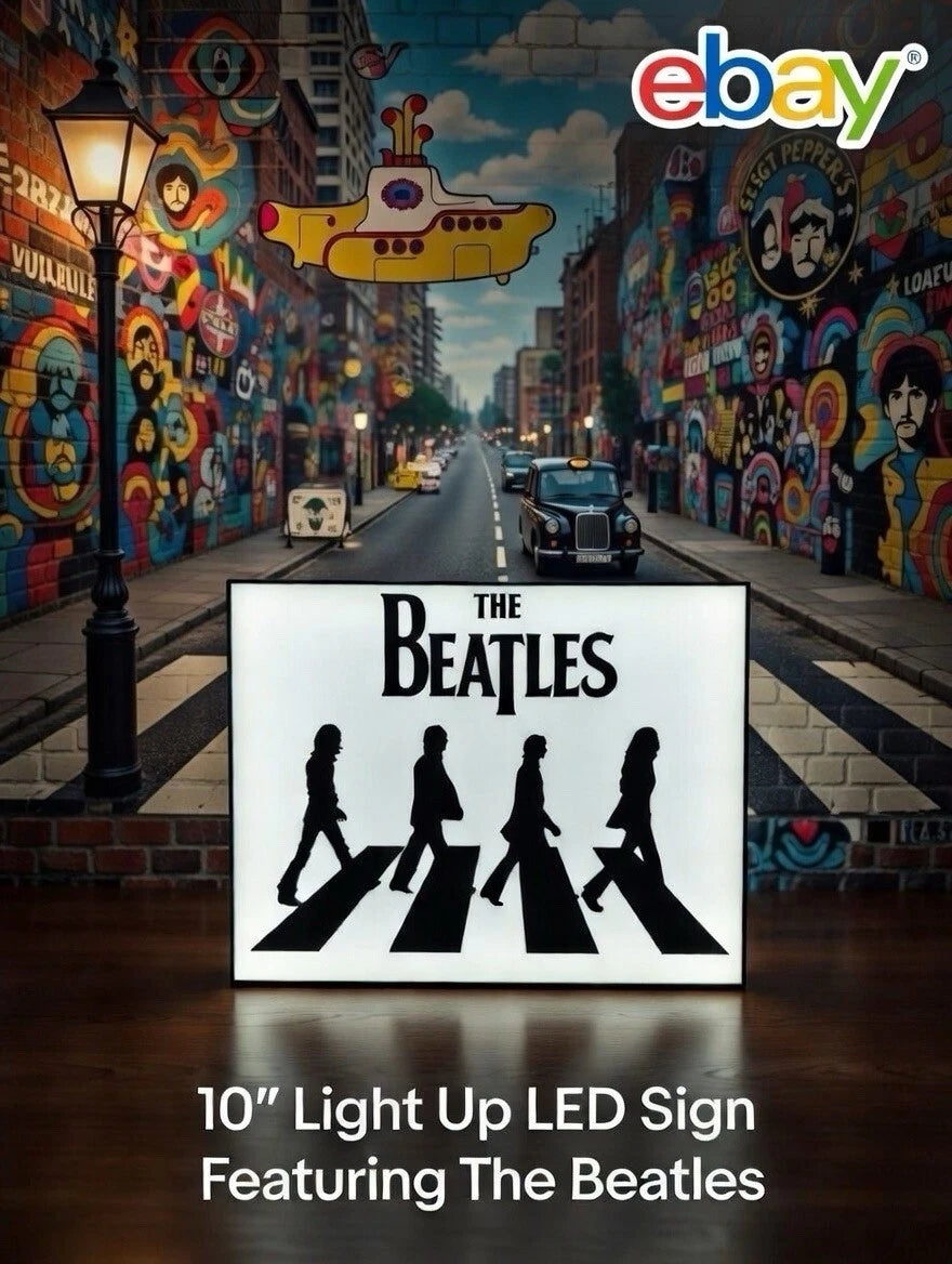 The Beatles - Light Up LED Neon Sign Classic Rock John Lennon Vinyl Ringo Starr