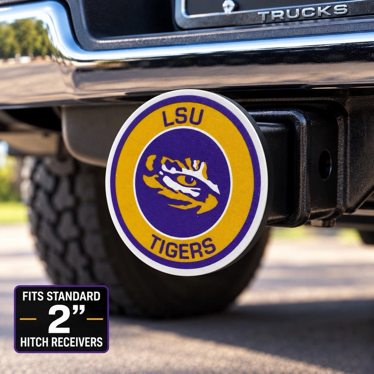 LSU Tigers - Tow Hitch Receiver Cover – Fits 2” Towing Louisiana State Football