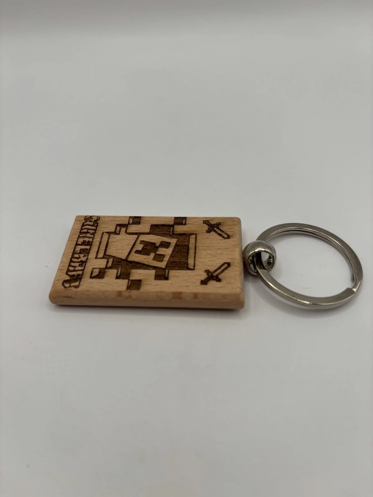 Laser Engraved Wooden Minecraft Keychain – Pixel Creeper Design Gamer Gift