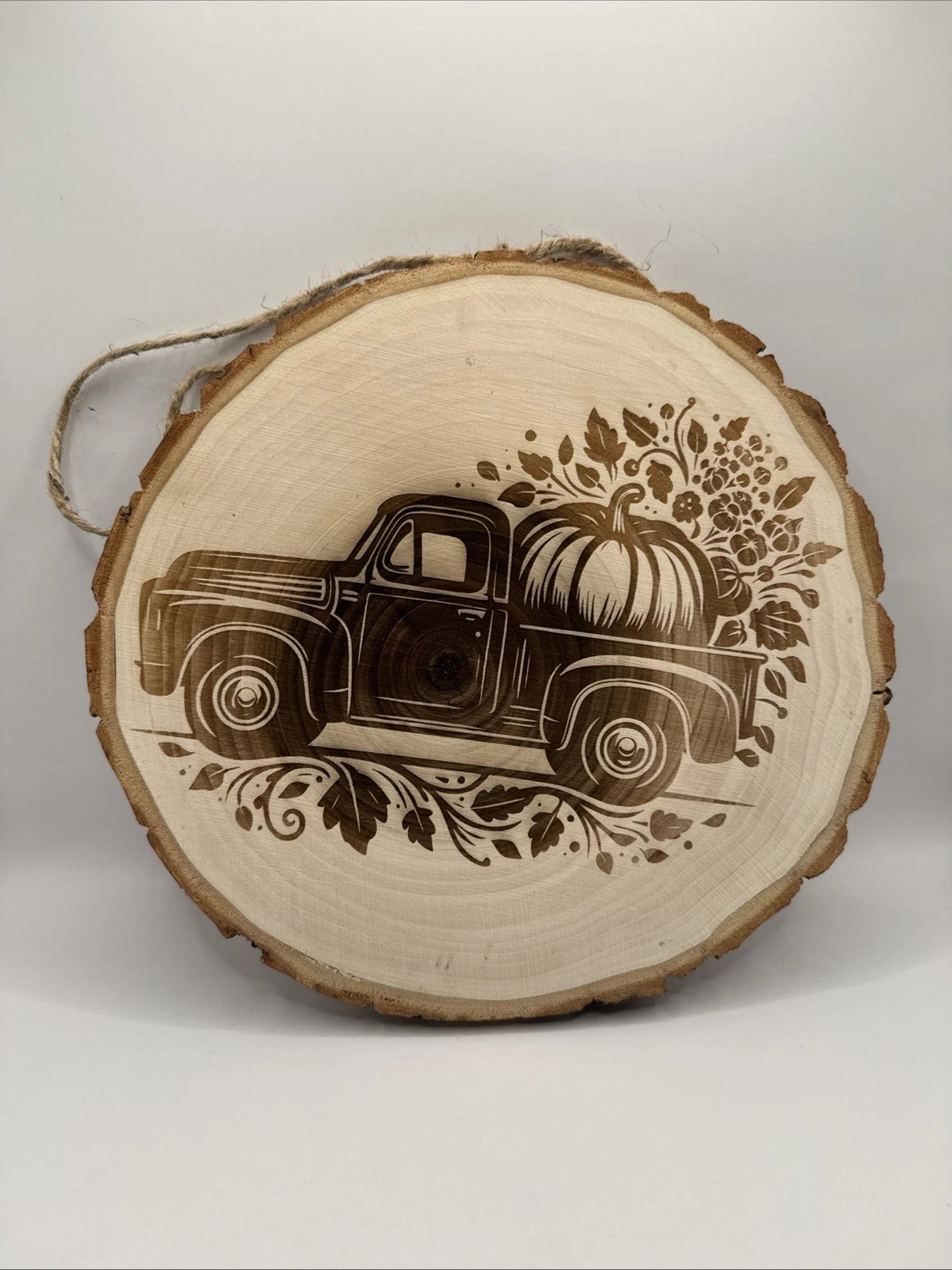 Old Truck Pumpkin Fall Halloween Rustic Live Edge Wood Wall Sign Decor