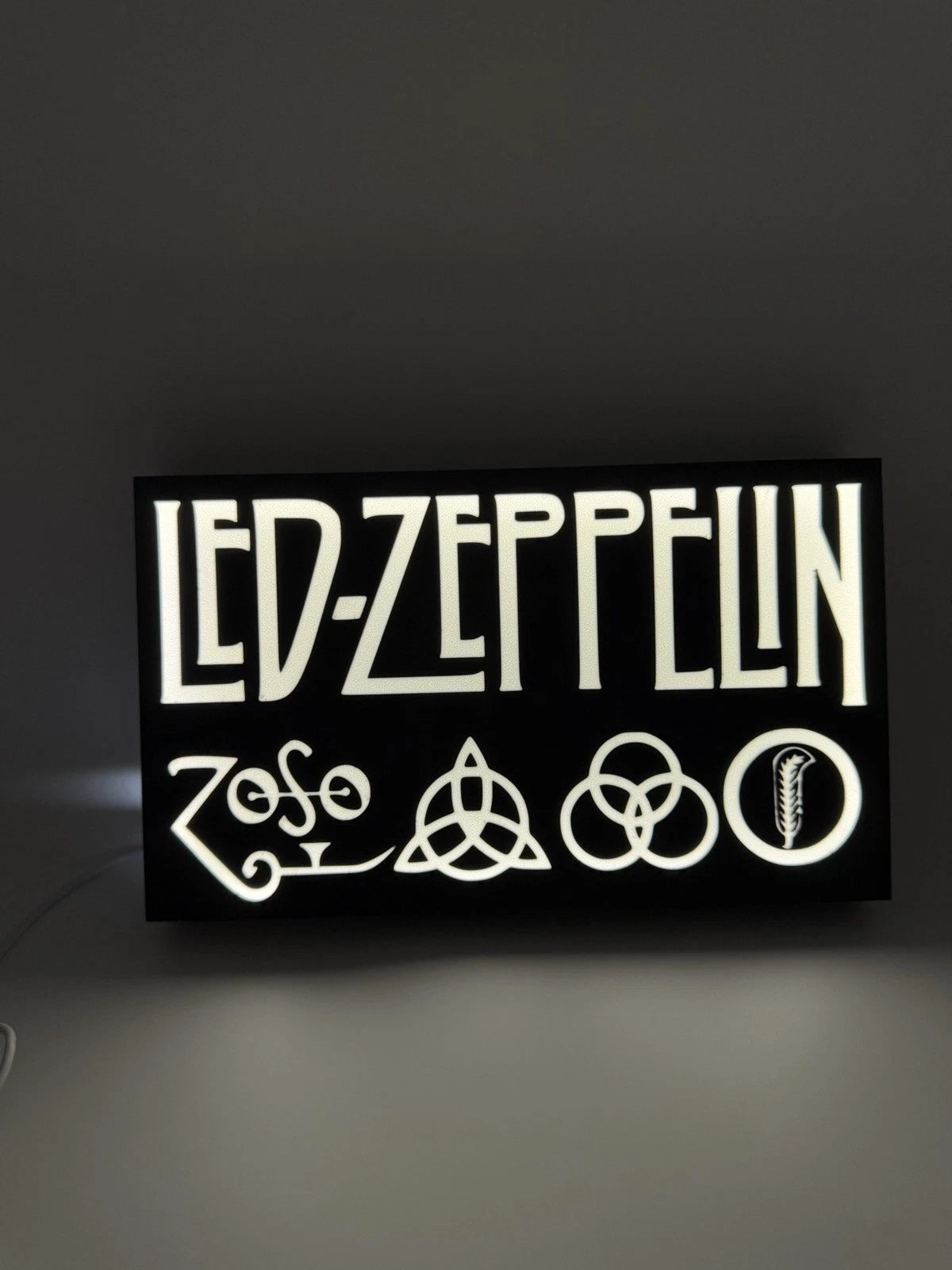 Led Zeppelin -  Light Up LED Sign With USB Plug - Black- Classic Rock Decor Zoso