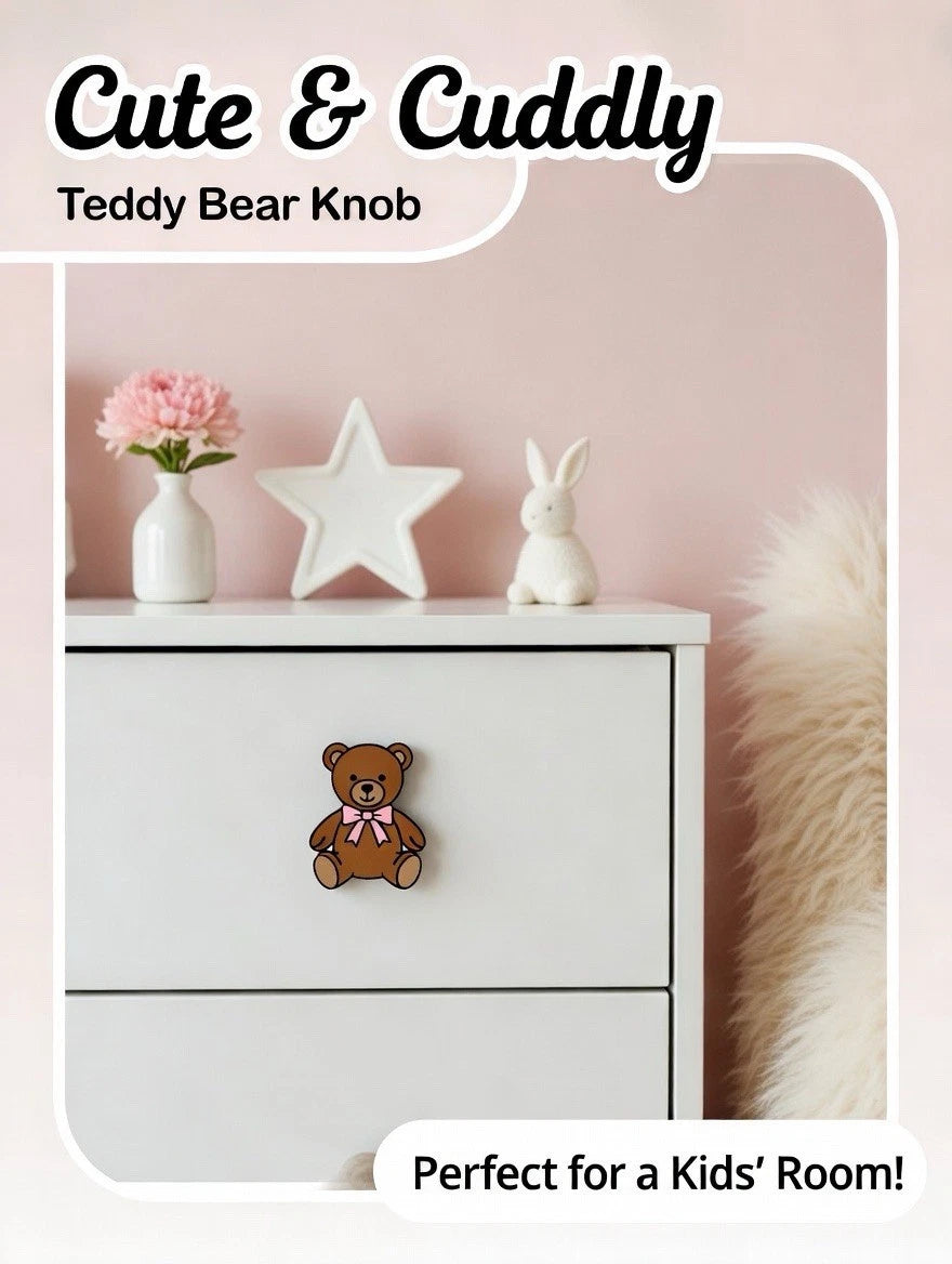 Kids Pink Teddy Bear Drawer Pull Dresser Cabinet Knob Play Room Nursery Bedroom