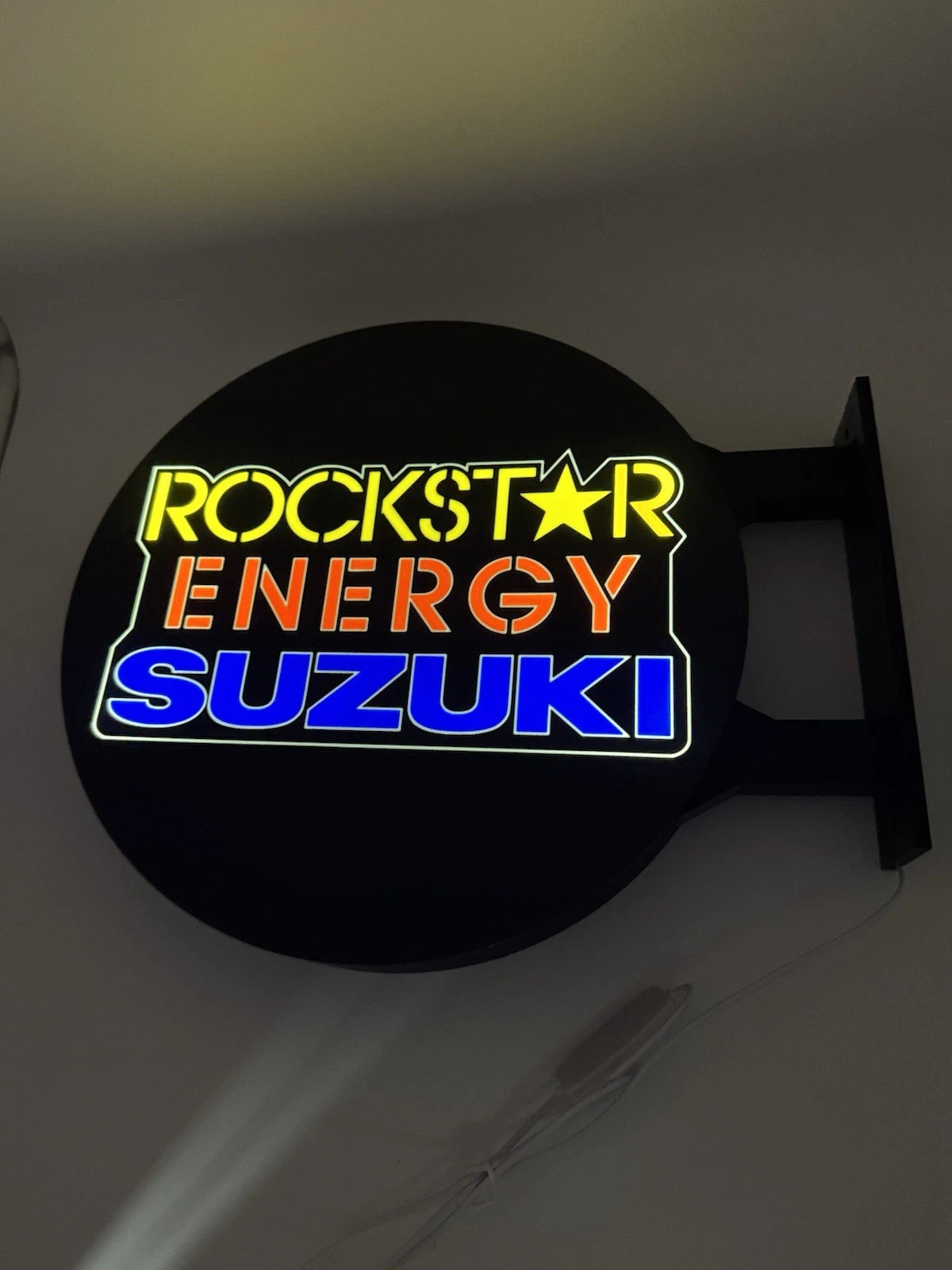 Rockstar Energy Suzuki Pub Style Dual Side Light Up LED Sign Bar Man Cave Wall