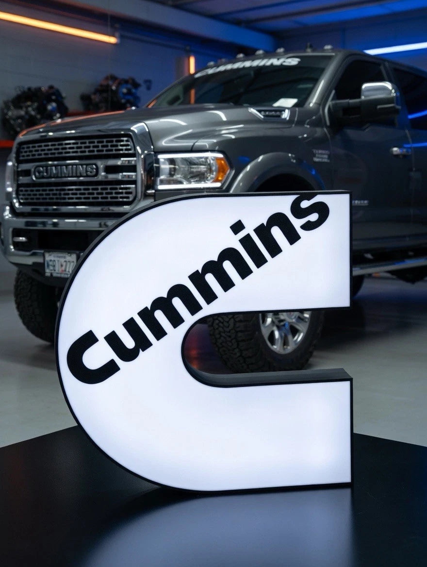 White Cummins Turbo Diesel Engine  Light Up LED Neon Sign Dodge Ram Valve 5.9