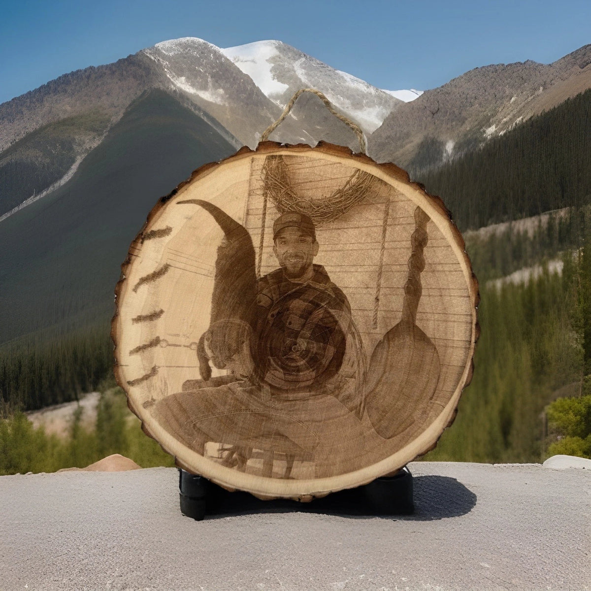 Custom Laser Engraved Portrait On Wood Slice | 10x10" Wood Plaque