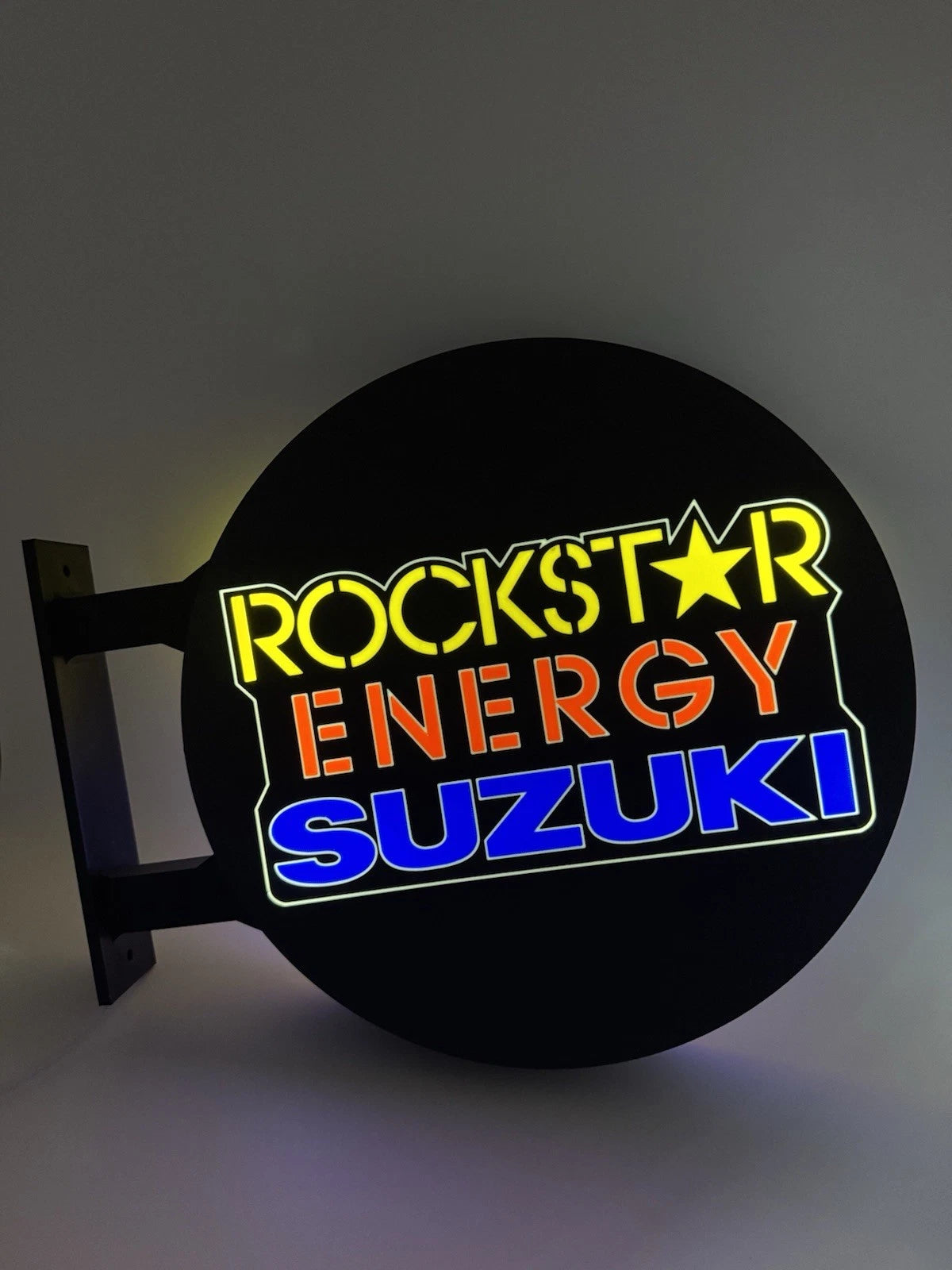 Rockstar Energy Suzuki Pub Style Dual Side Light Up LED Sign Bar Man Cave Wall