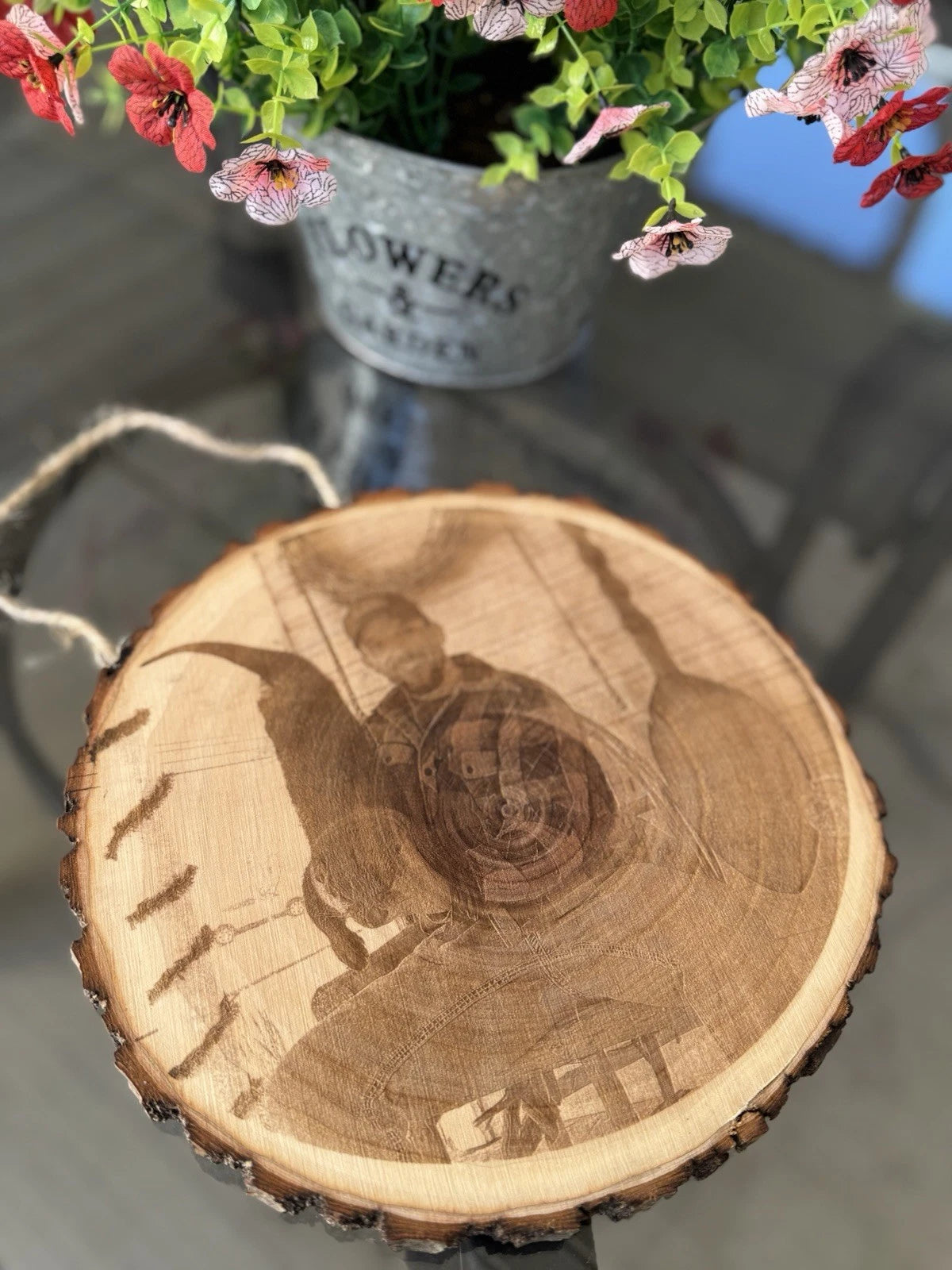 Custom Laser Engraved Portrait On Wood Slice | 10x10" Wood Plaque